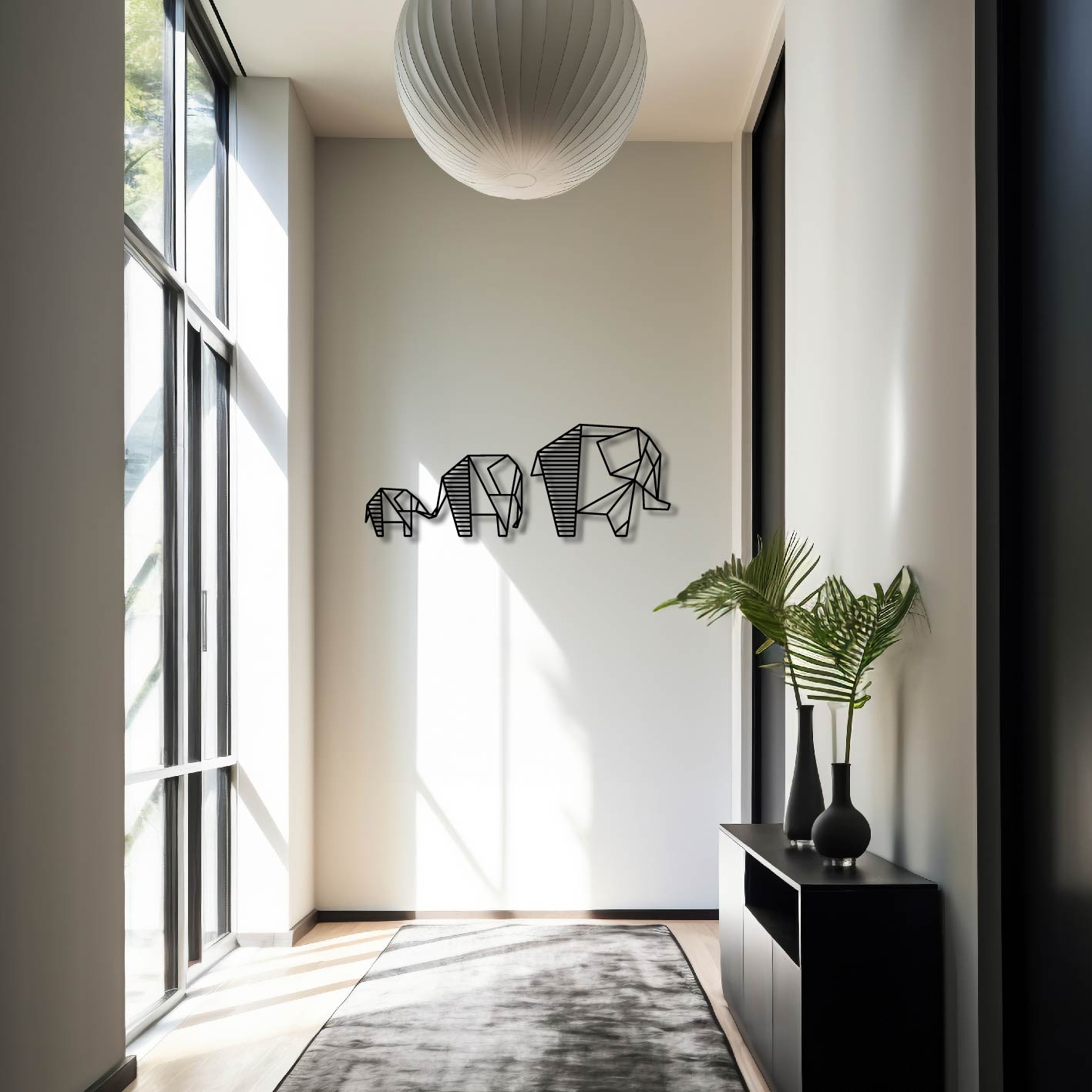 Elephant Family Geometric Metal Wall Art Frame