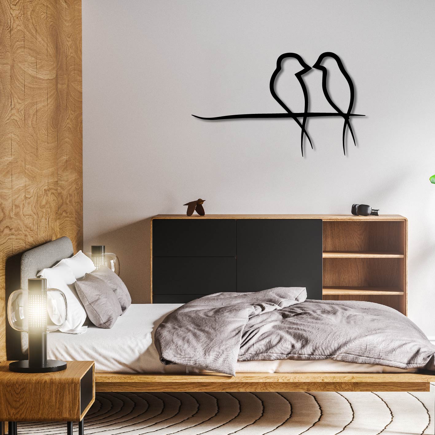 Love Birds (Birds Sitting On A Branch) Metal Wall Art Frame
