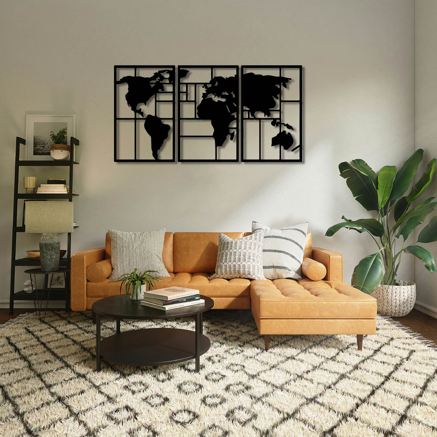 3 PIECE WORLD MAP METAL WALL ART
