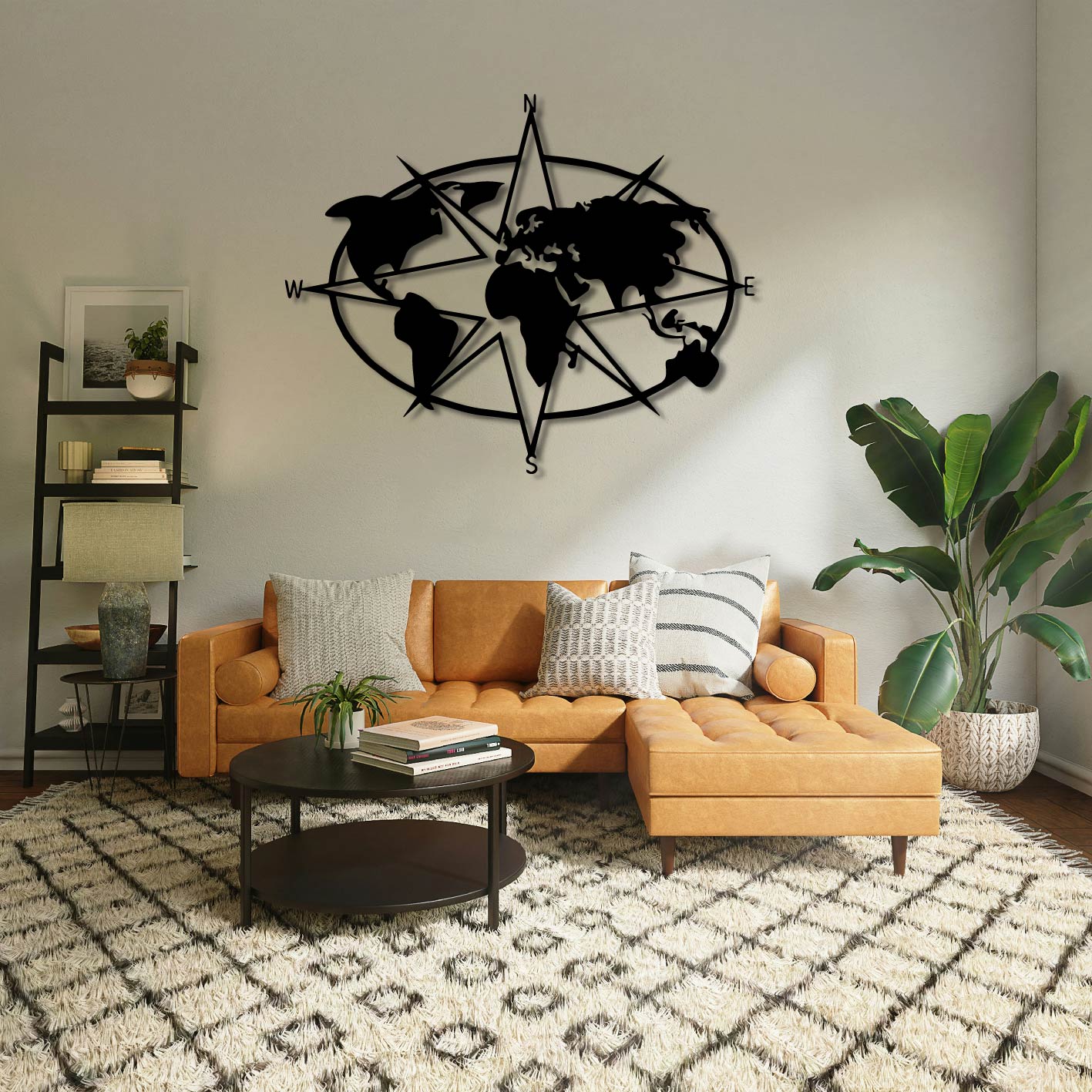 WORLD COMPASS METAL WALL ART