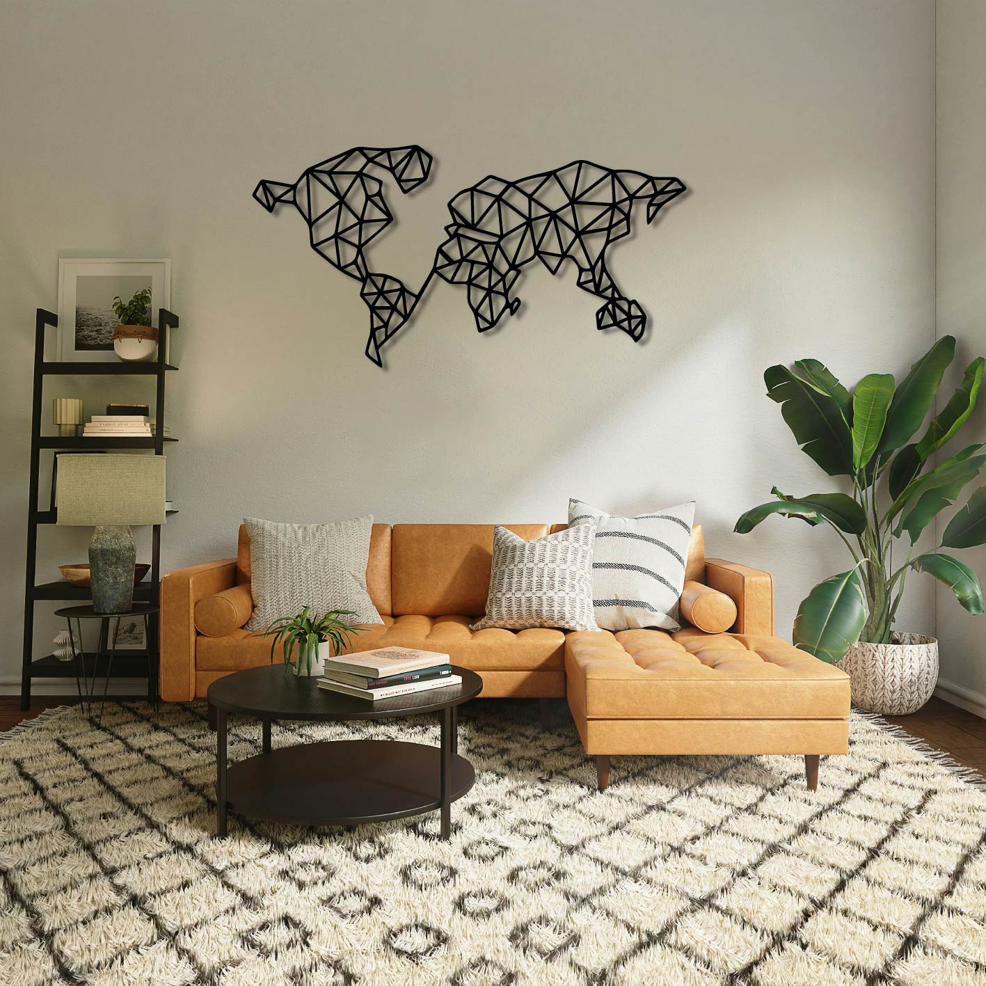 GEOMETRIC WORLD MAP METAL WALL ART