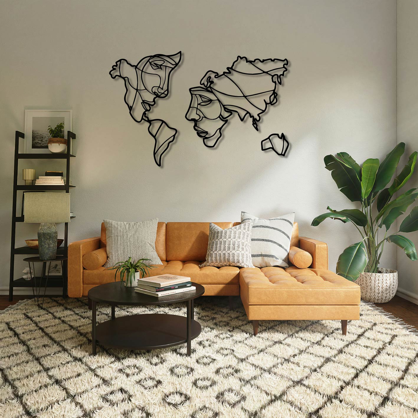 WORLD MAP FACES METAL WALL ART