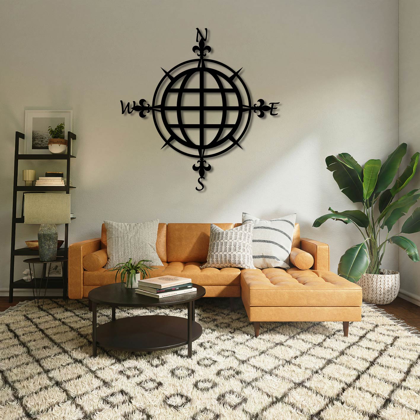 SIMPLE COMPASS AND GLOBE METAL WALL ART