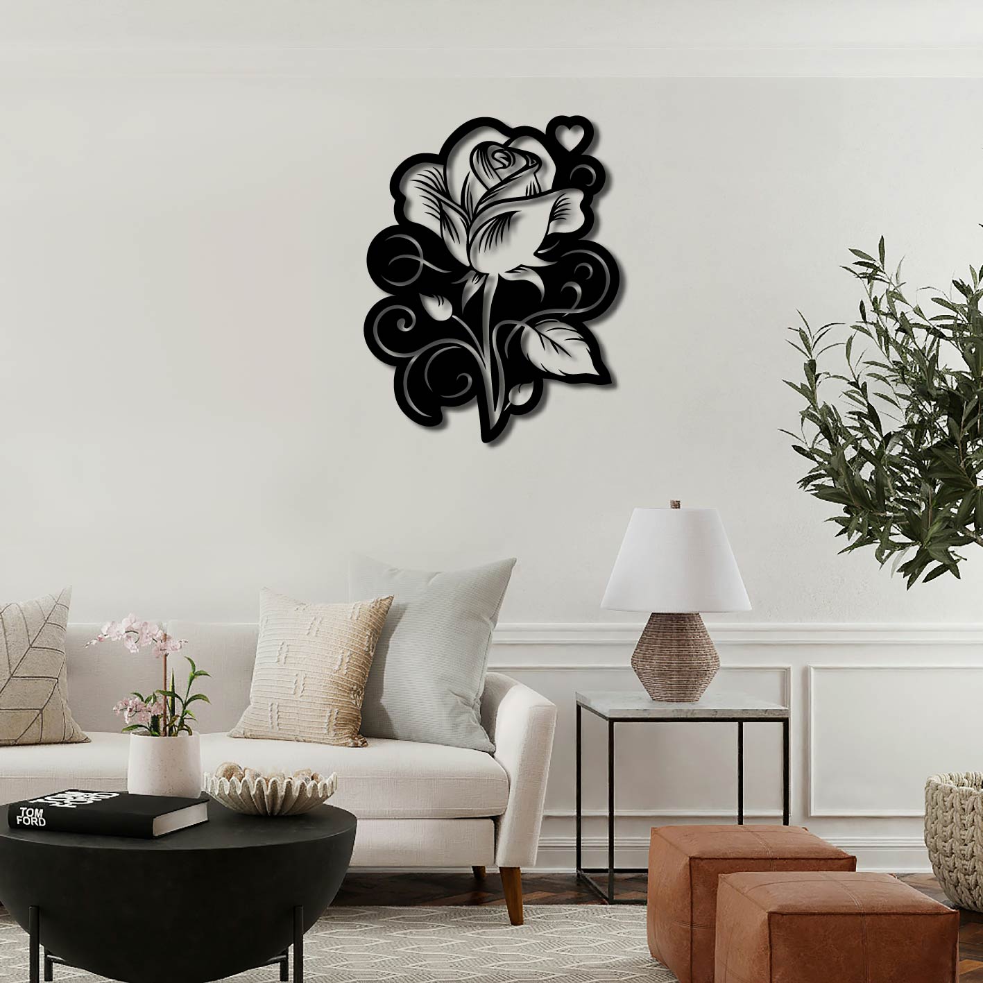 ROSE HEART SWIRLS METAL WALL ART