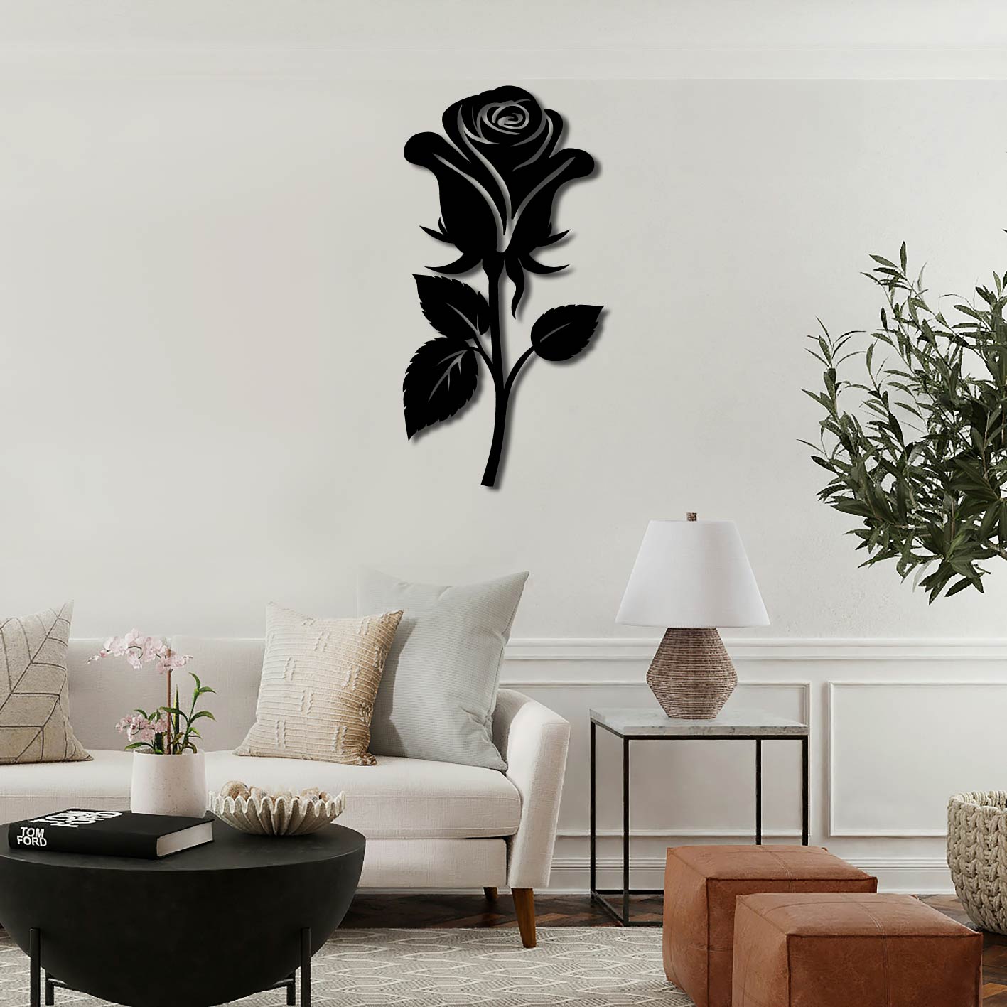 ROSE AND STEM METAL WALL ART