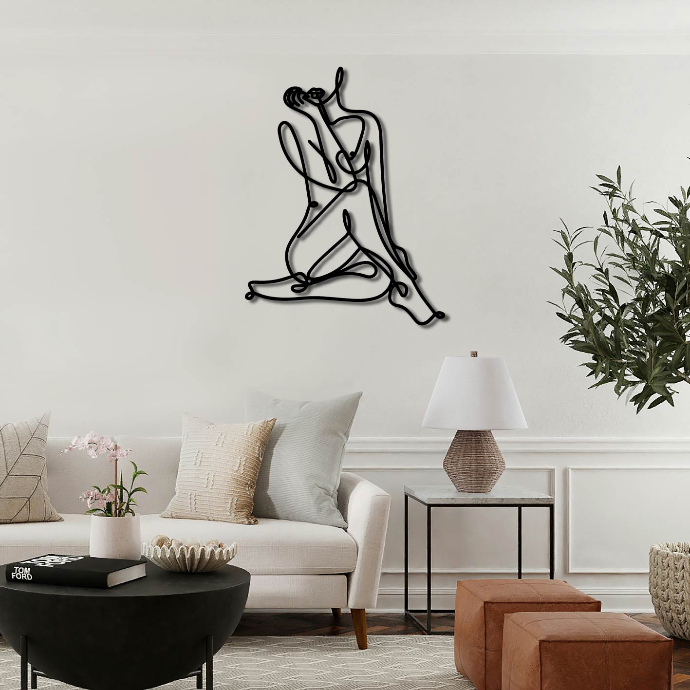 Woman Sitting Metal Wall Art Frame