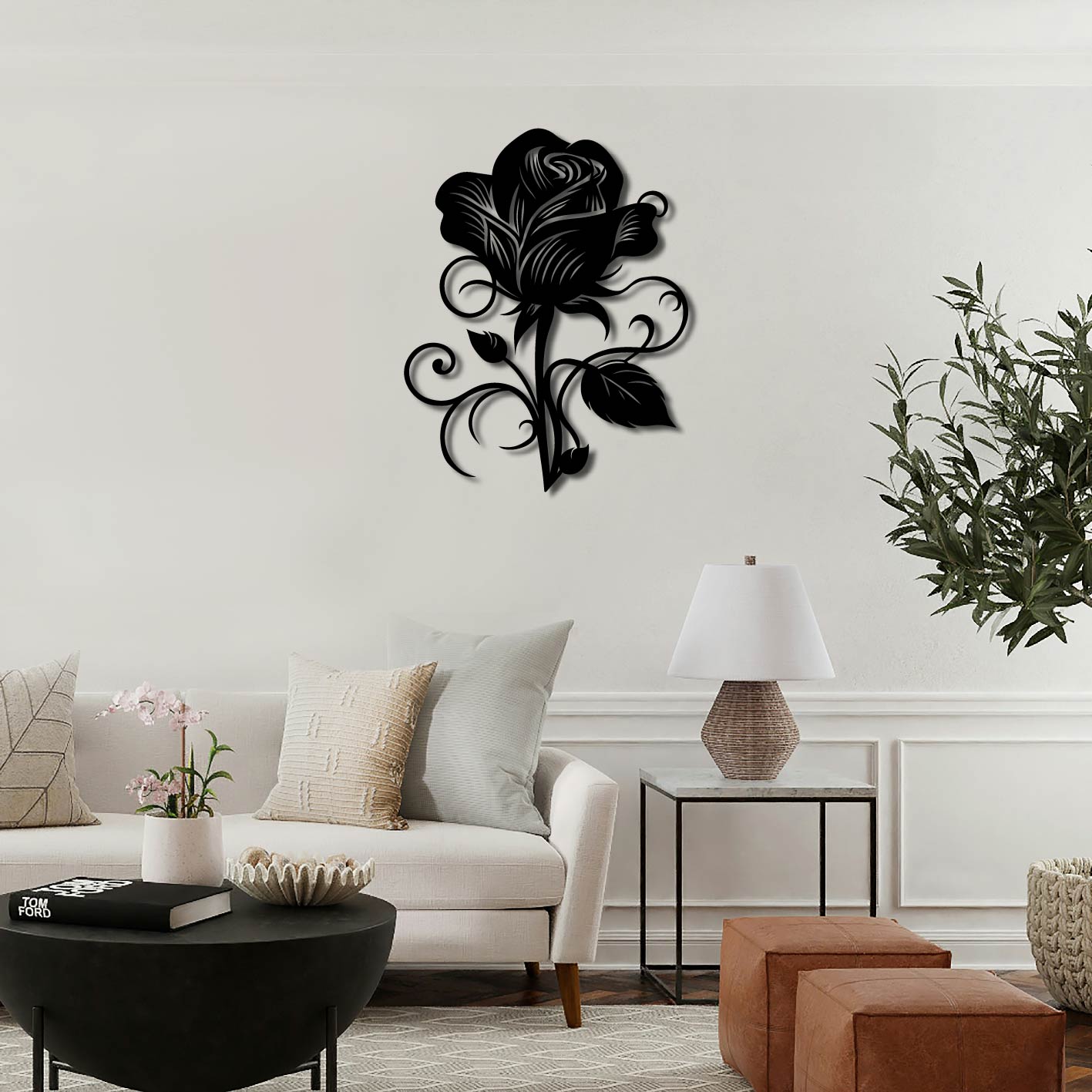 ROSE AND SWIRLS METAL WALL ART