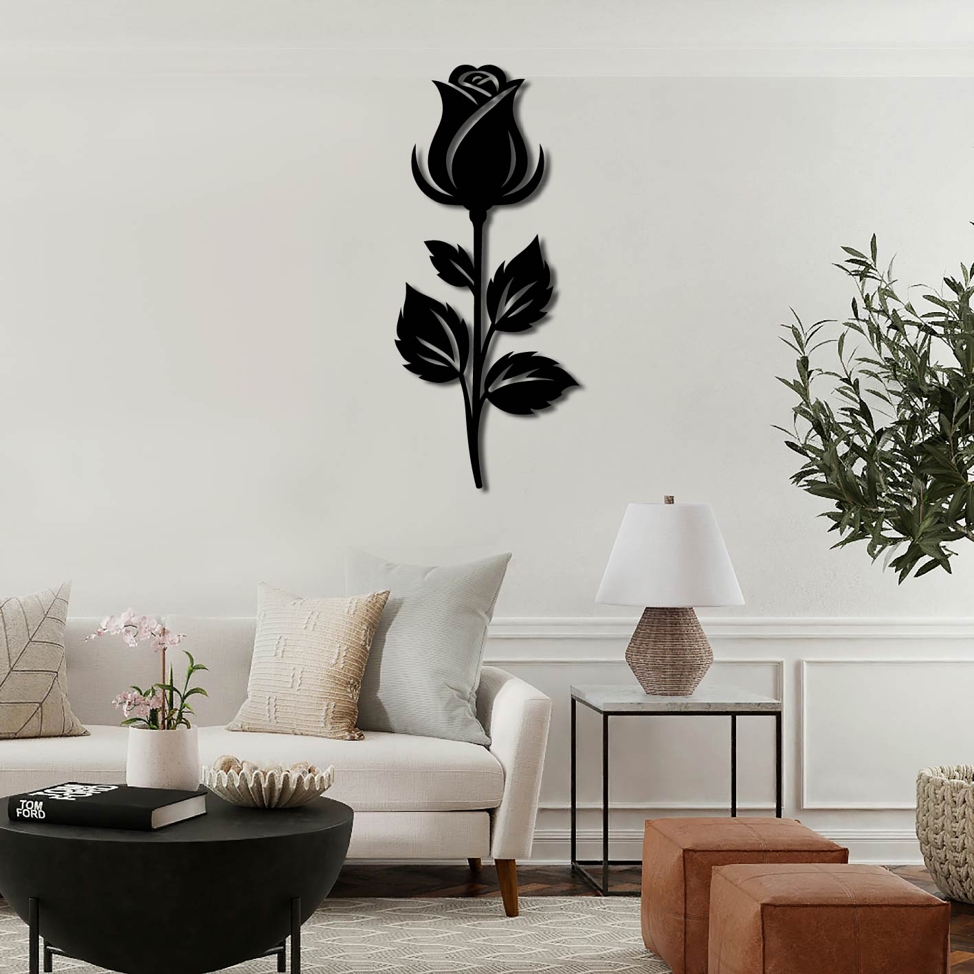 SIMPLE ROSE AND STEM METAL WALL ART