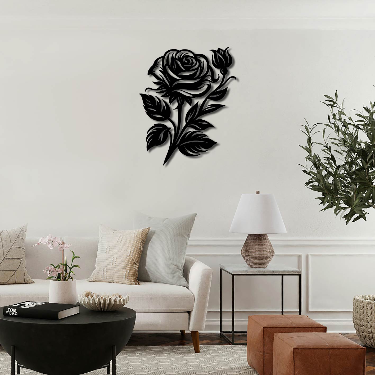 ROSE AND BUD METAL WALL ART