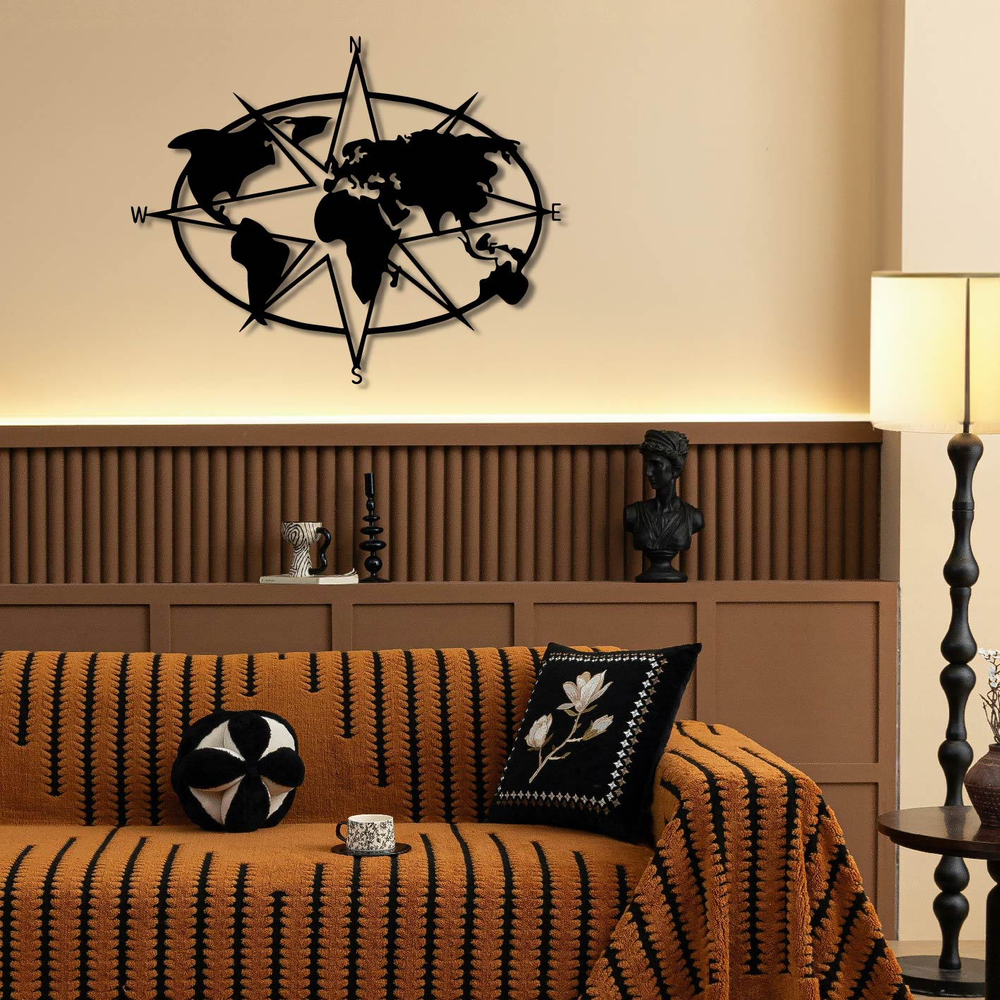 WORLD COMPASS METAL WALL ART