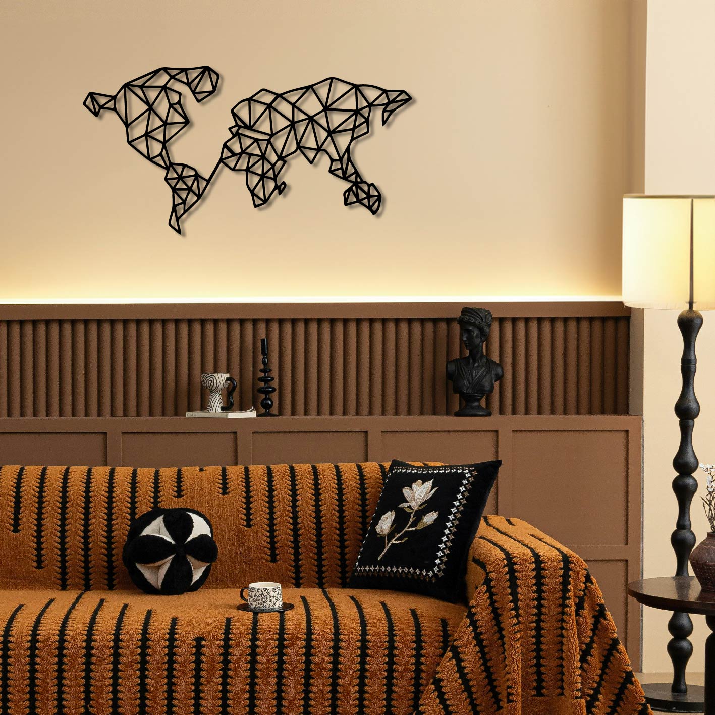 GEOMETRIC WORLD MAP METAL WALL ART