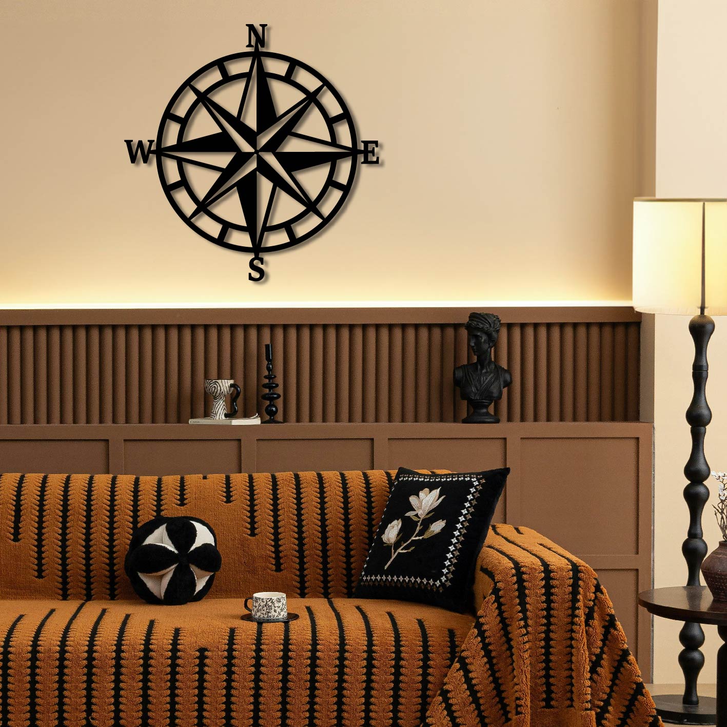 SIMPLE NAUTICAL COMPASS METAL WALL ART
