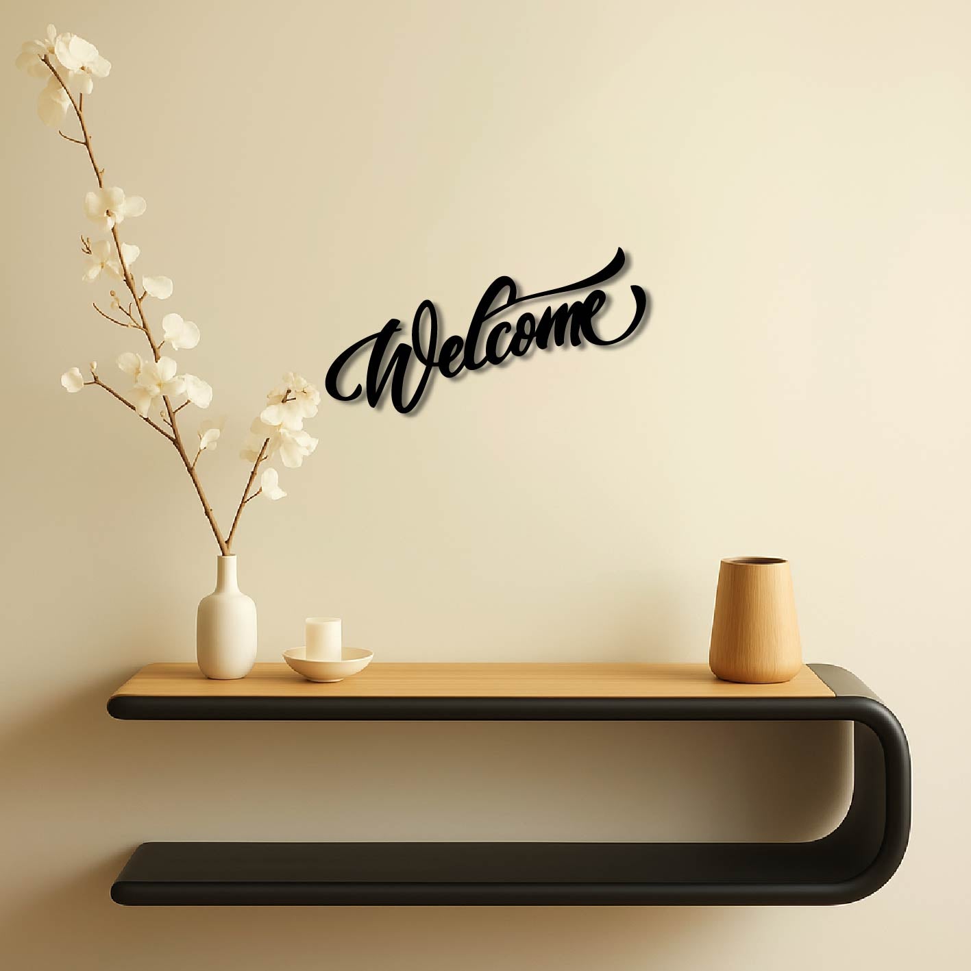 WELCOME SCRIPT SIGN METAL WALL ART