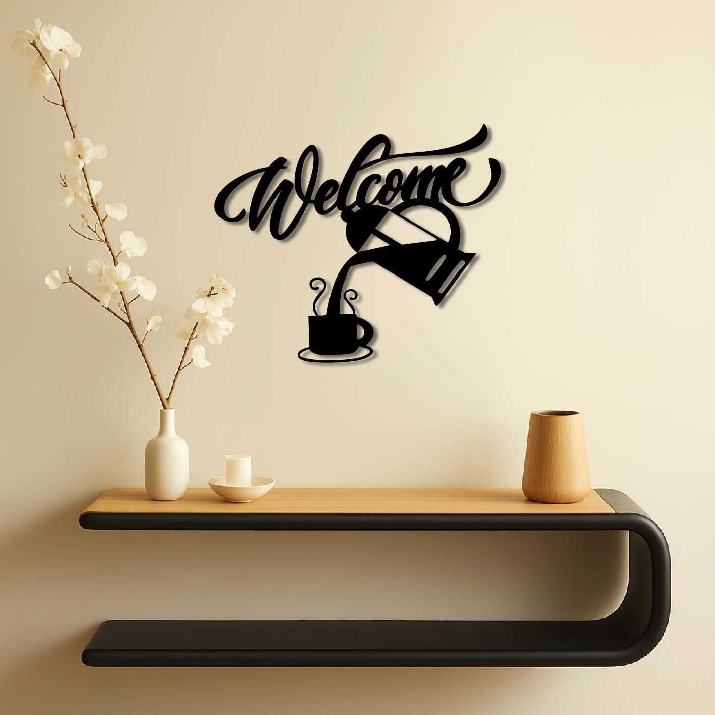 WELCOME COFFEE SIGN METAL WALL ART