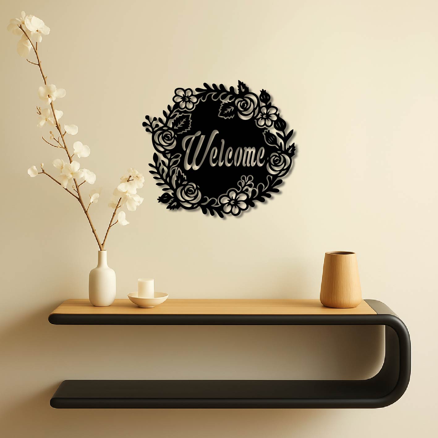 FLORAL WELCOME SIGN METAL WALL ART