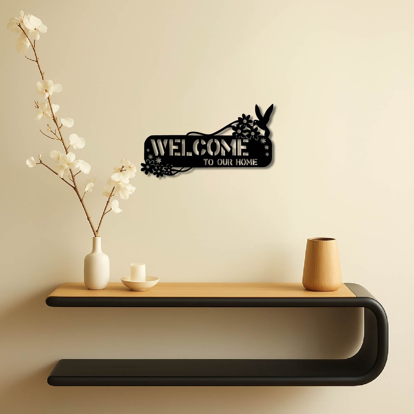 FLORAL WELCOME TO OUR HOME SIGN METAL WALL ART