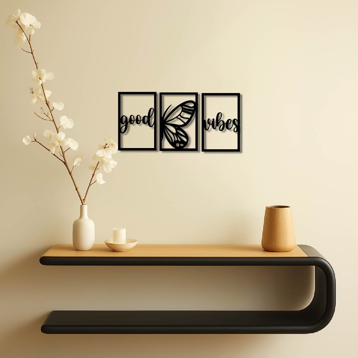 3 PIECE BUTTERFLY GOOD VIBES METAL WALL ART