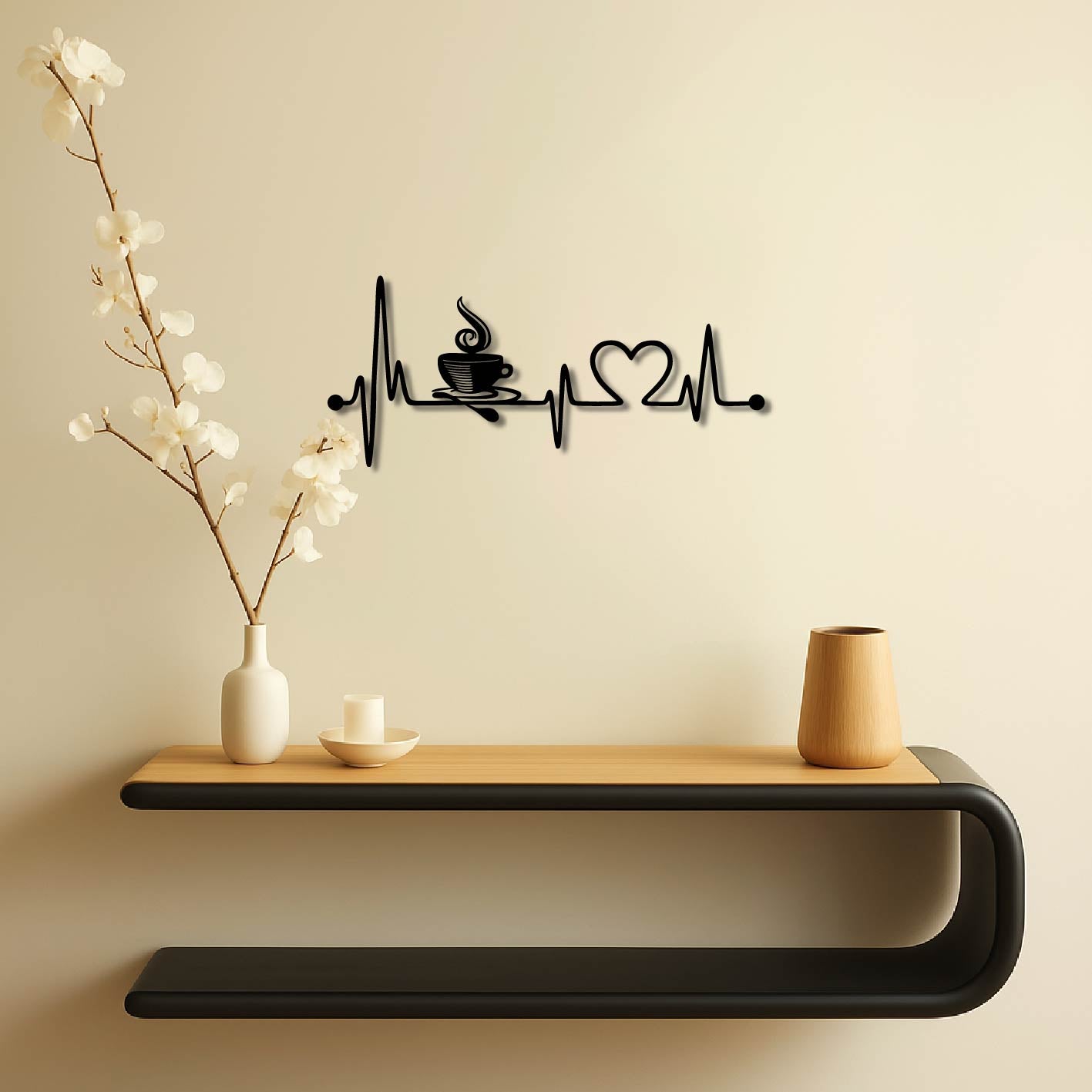 COFFEE CUP HEARTBEAT METAL WALL ART