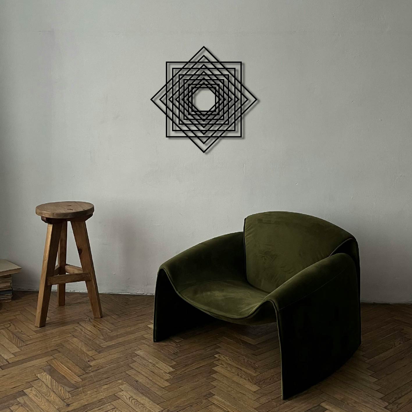GEOMETRIC SQUARE ILLUSION METAL WALL ART