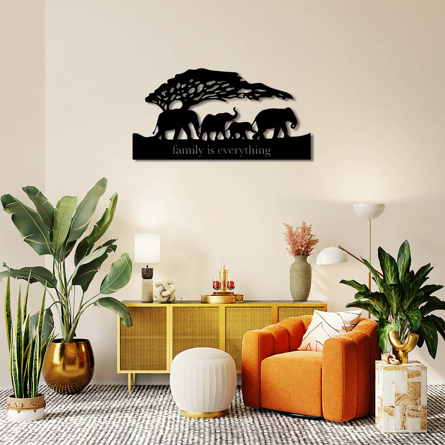 Elephants "Family Is Everything" Metal Wall Art Frame