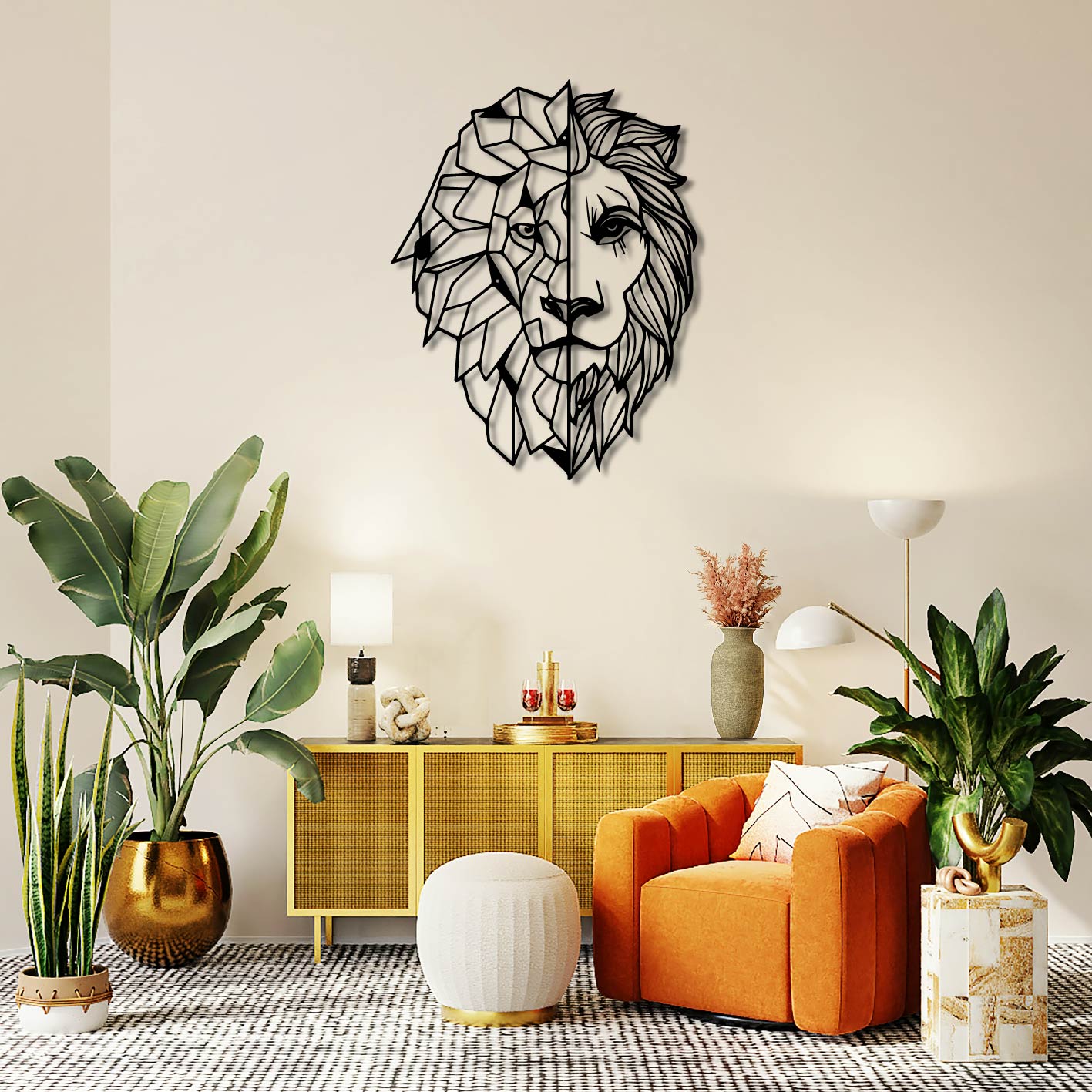 Lion Split Design Metal Wall Art Frame