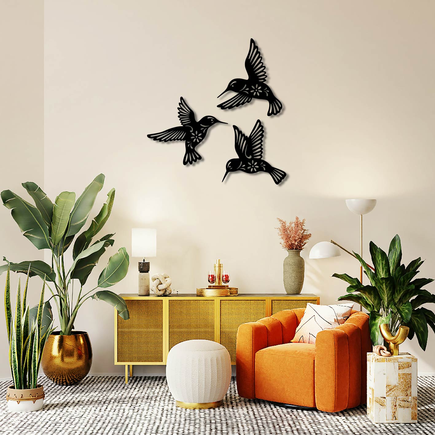 Humming Birds Metal Wall Art Frame (Set Of 3)