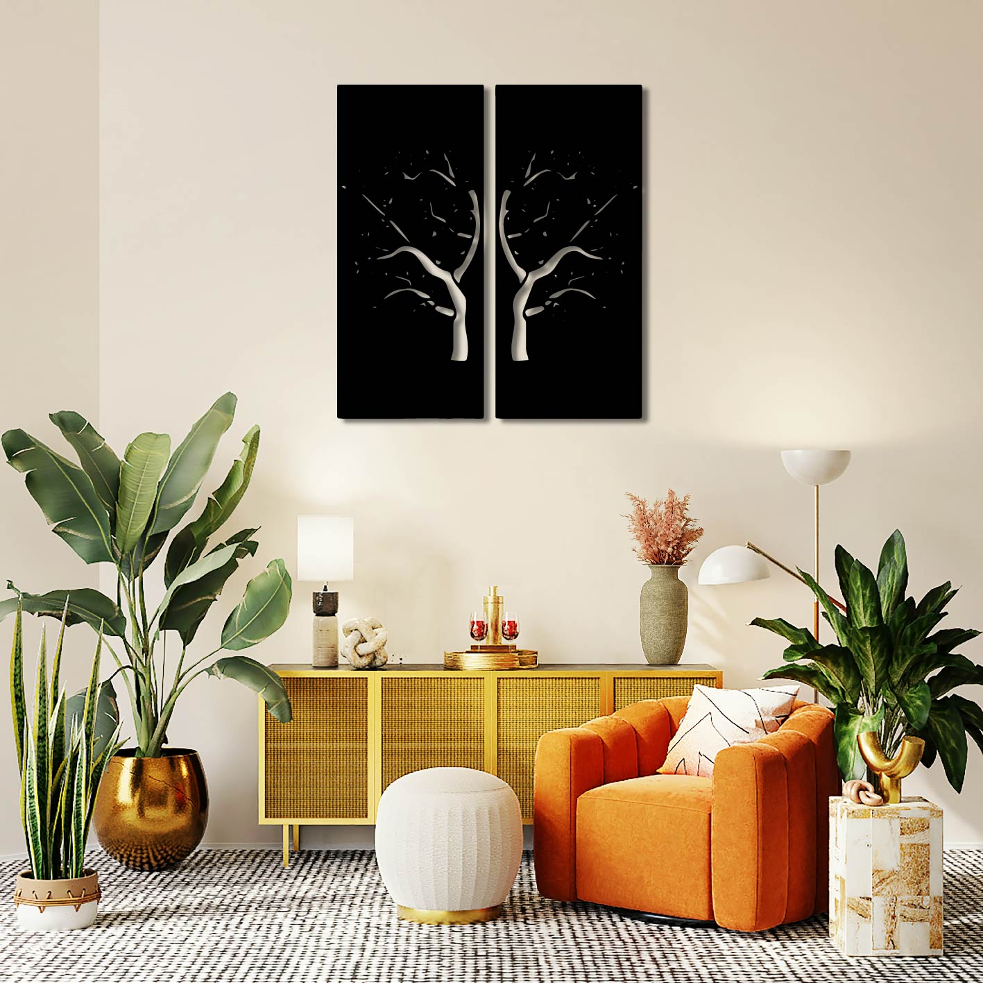 MIRRORED TREE METAL WALL ART
