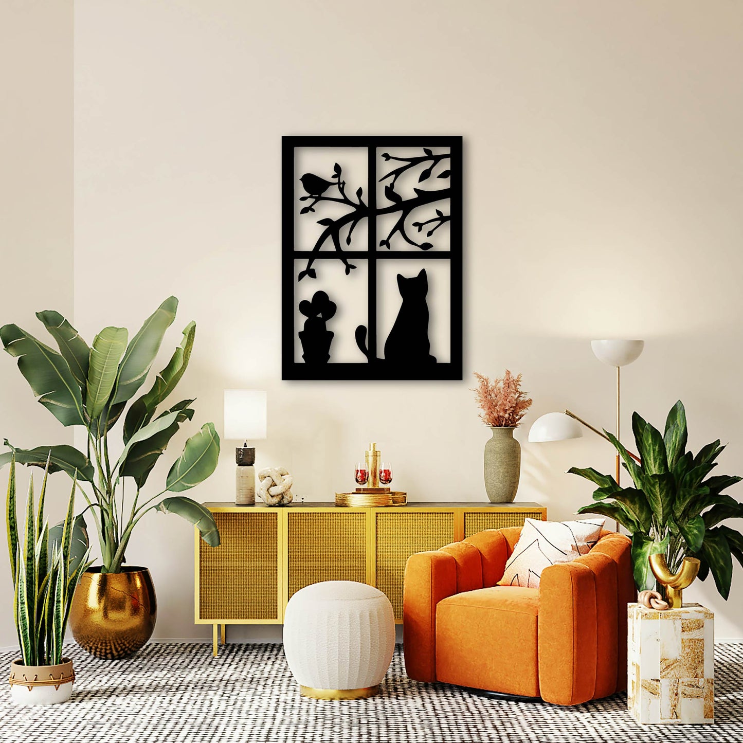 CAT IN WINDOW METAL WALL ART