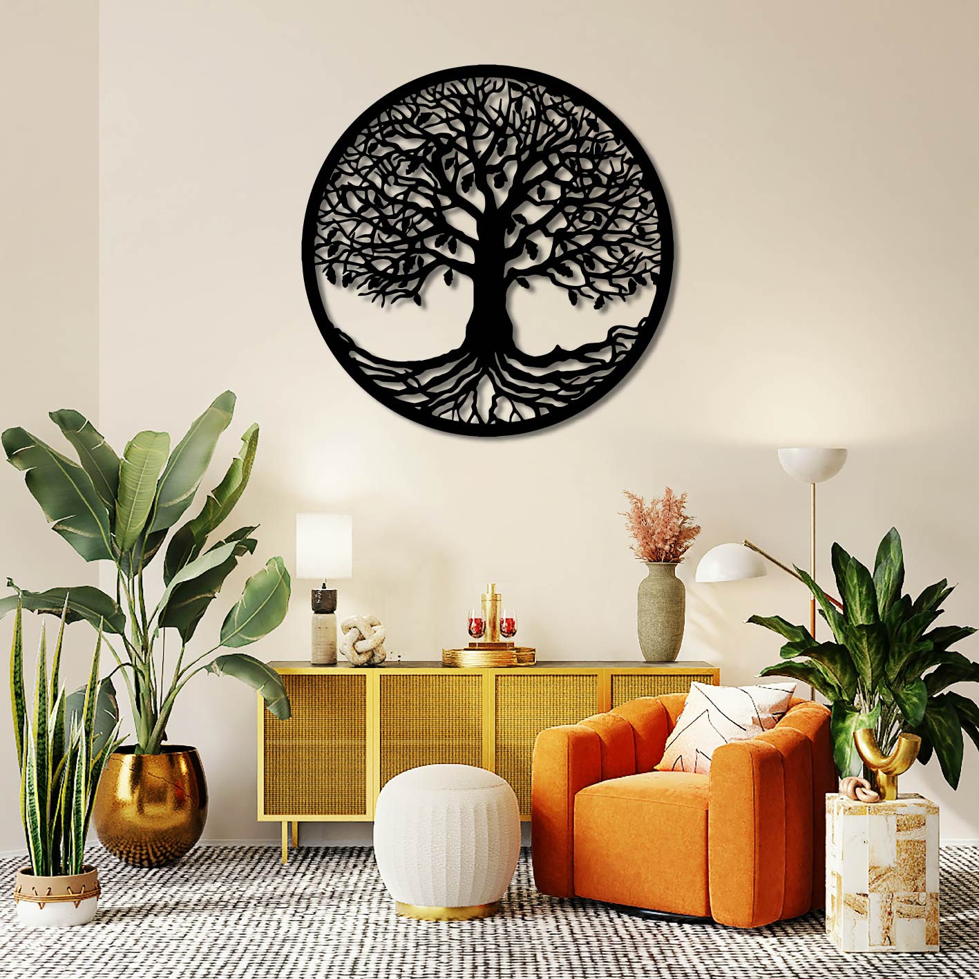 TREE OF LIFE ROOTS AND LEAVES METAL WALL ART