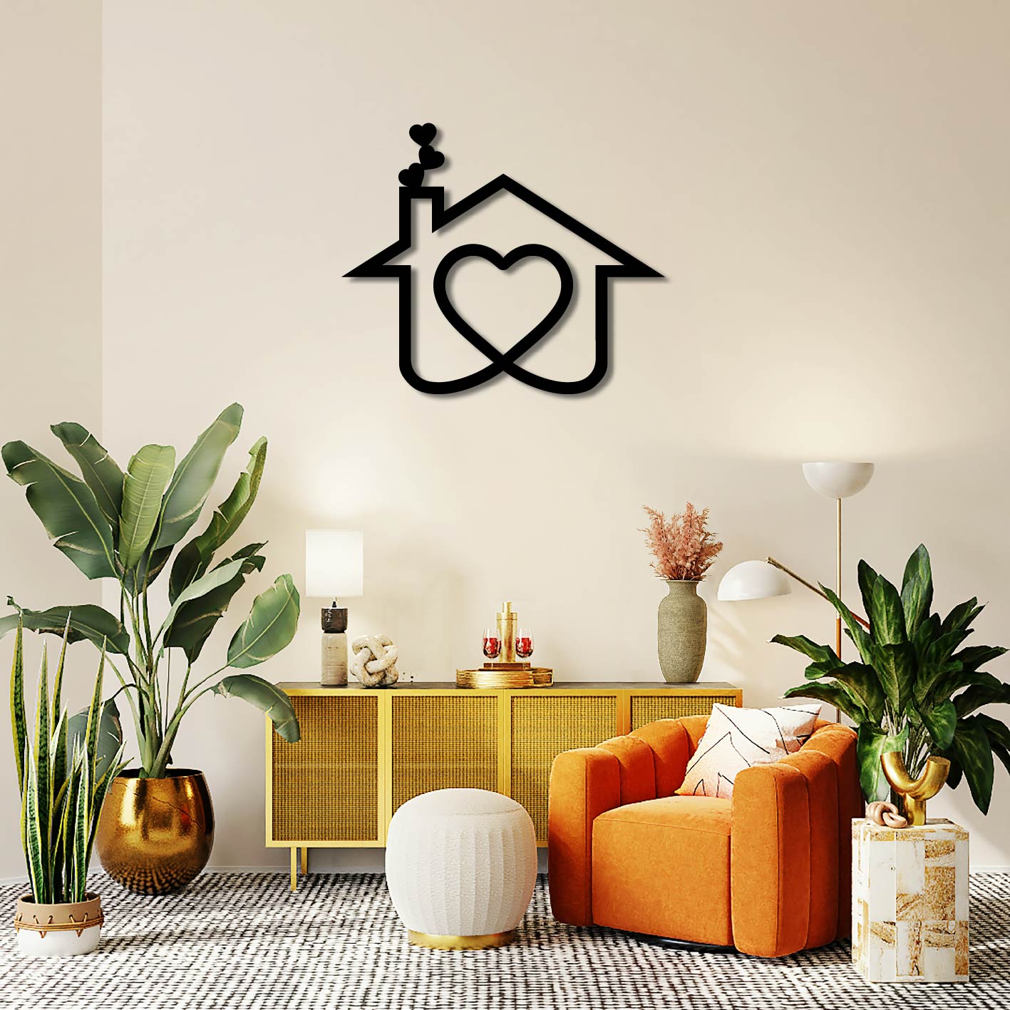 HOUSE HEART ICON METAL WALL ART