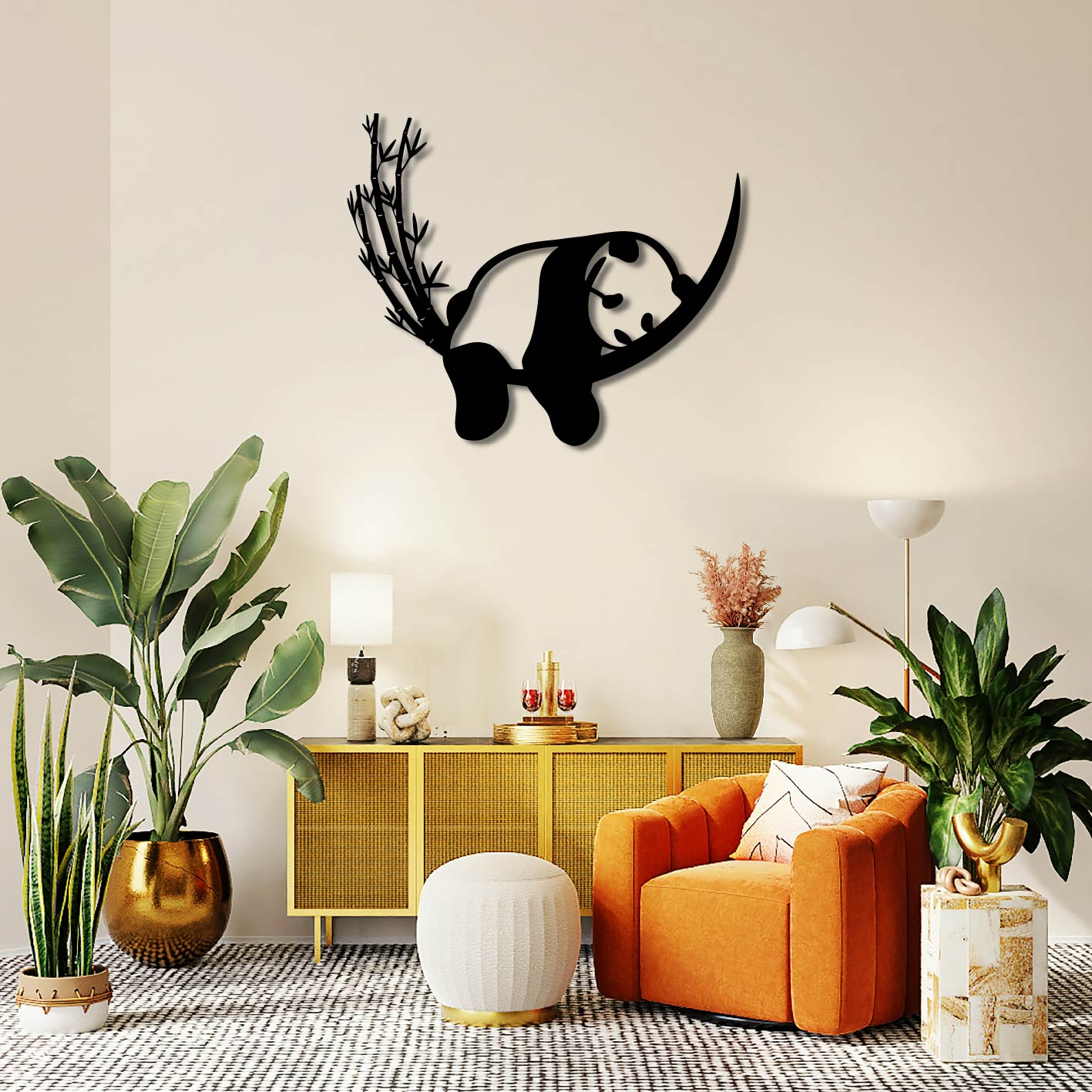 Sleepy Lazy Panda Metal Wall Art Frame