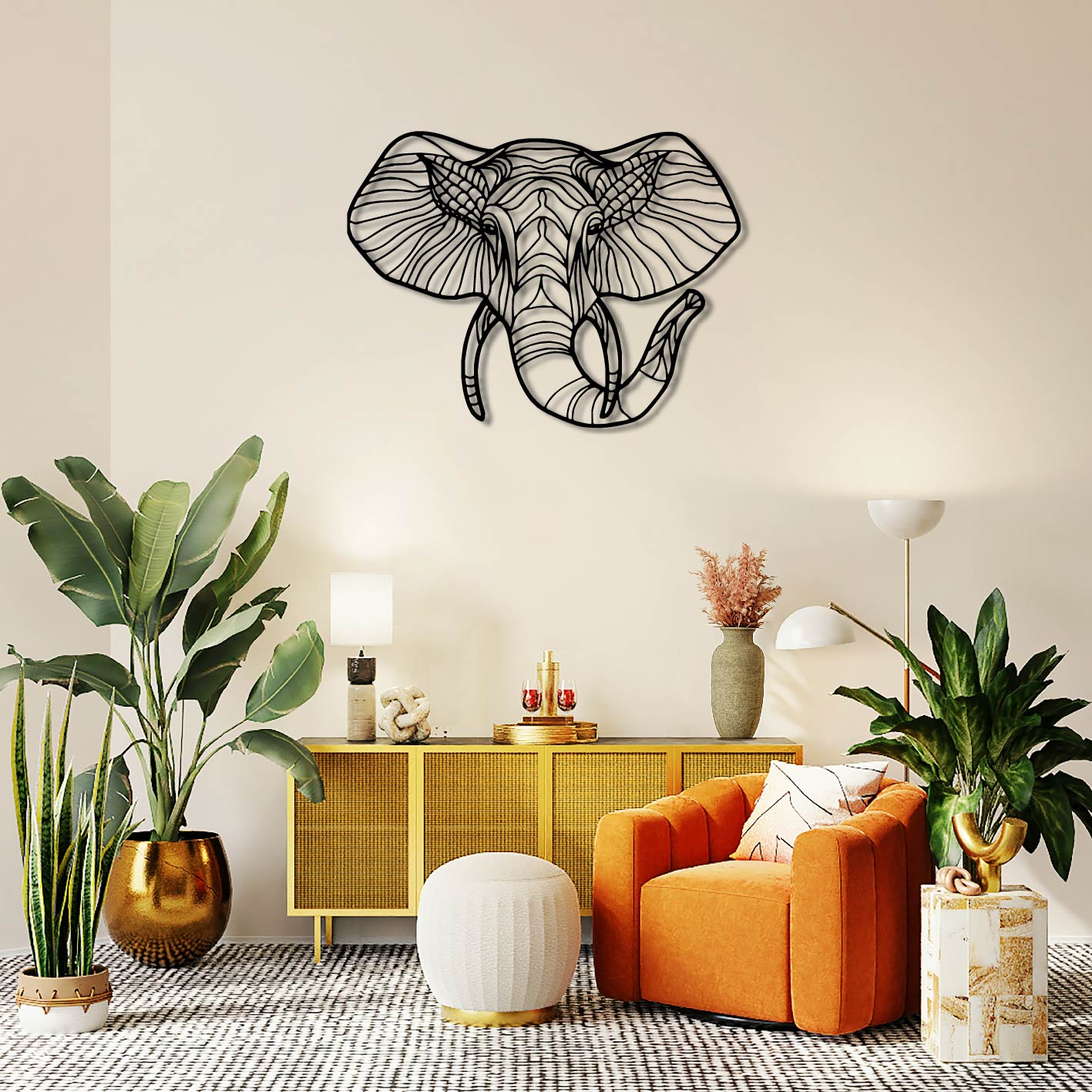 Elephant Front Textured Metal Wall Art Frame