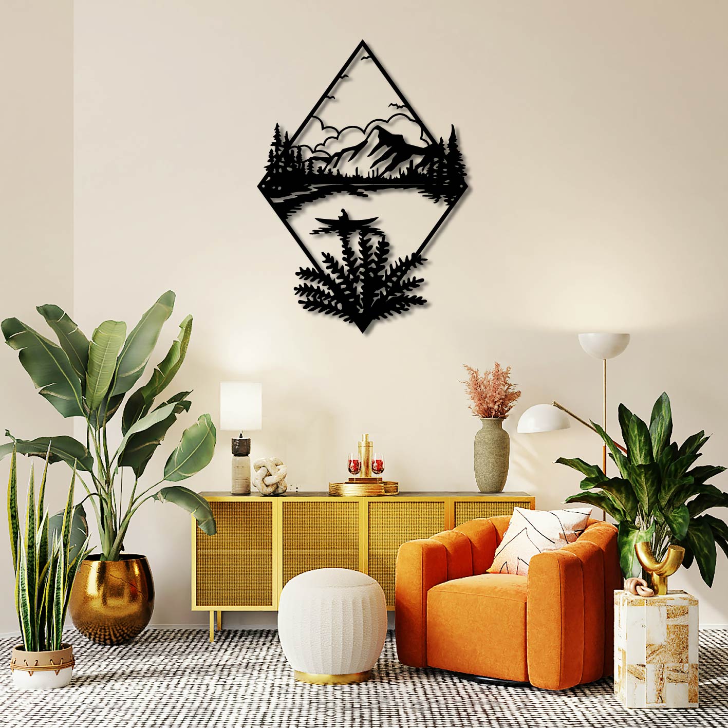 NATURE SCENE DIAMOND FRAME METAL WALL ART