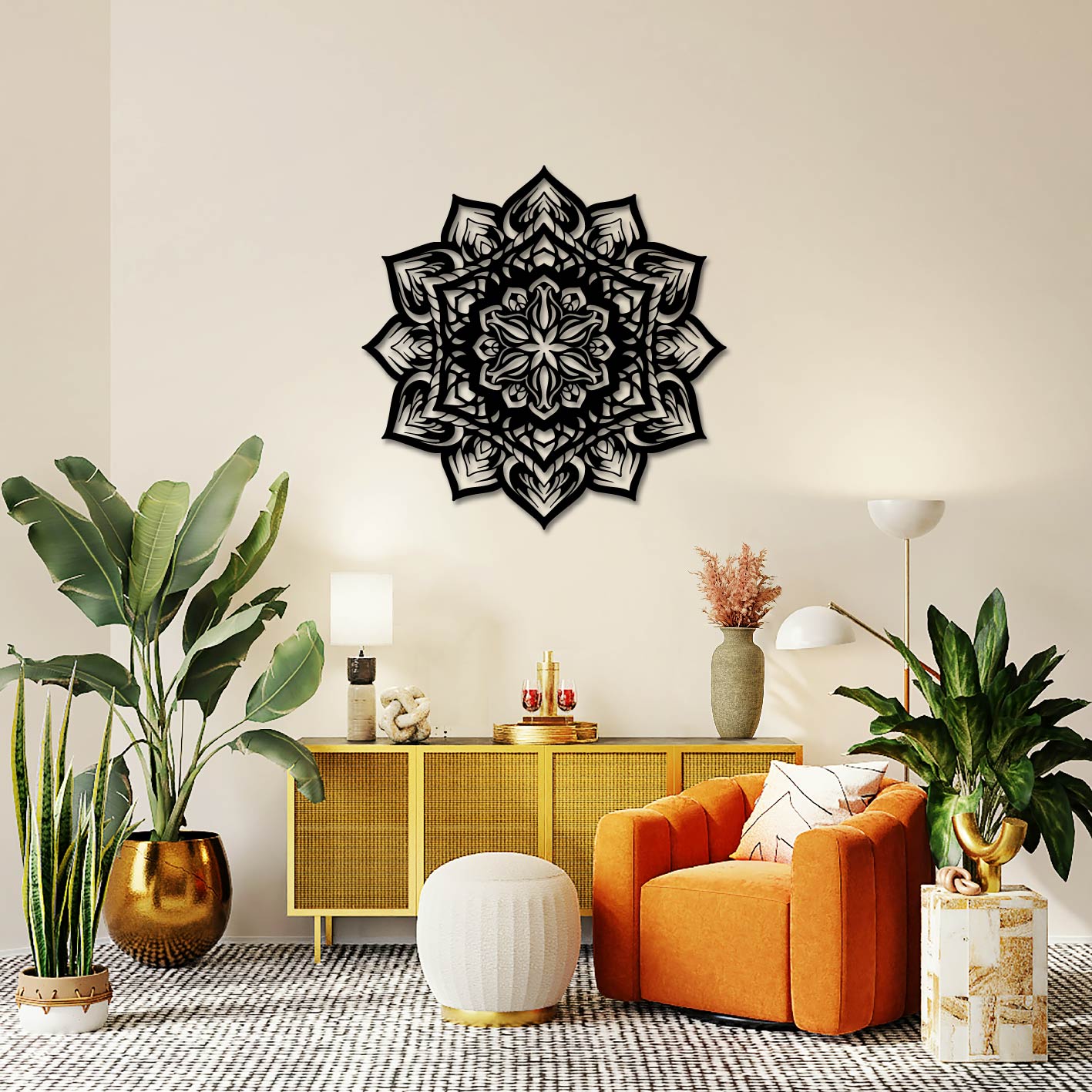 FLORAL MANDALA PATTERN METAL WALL ART