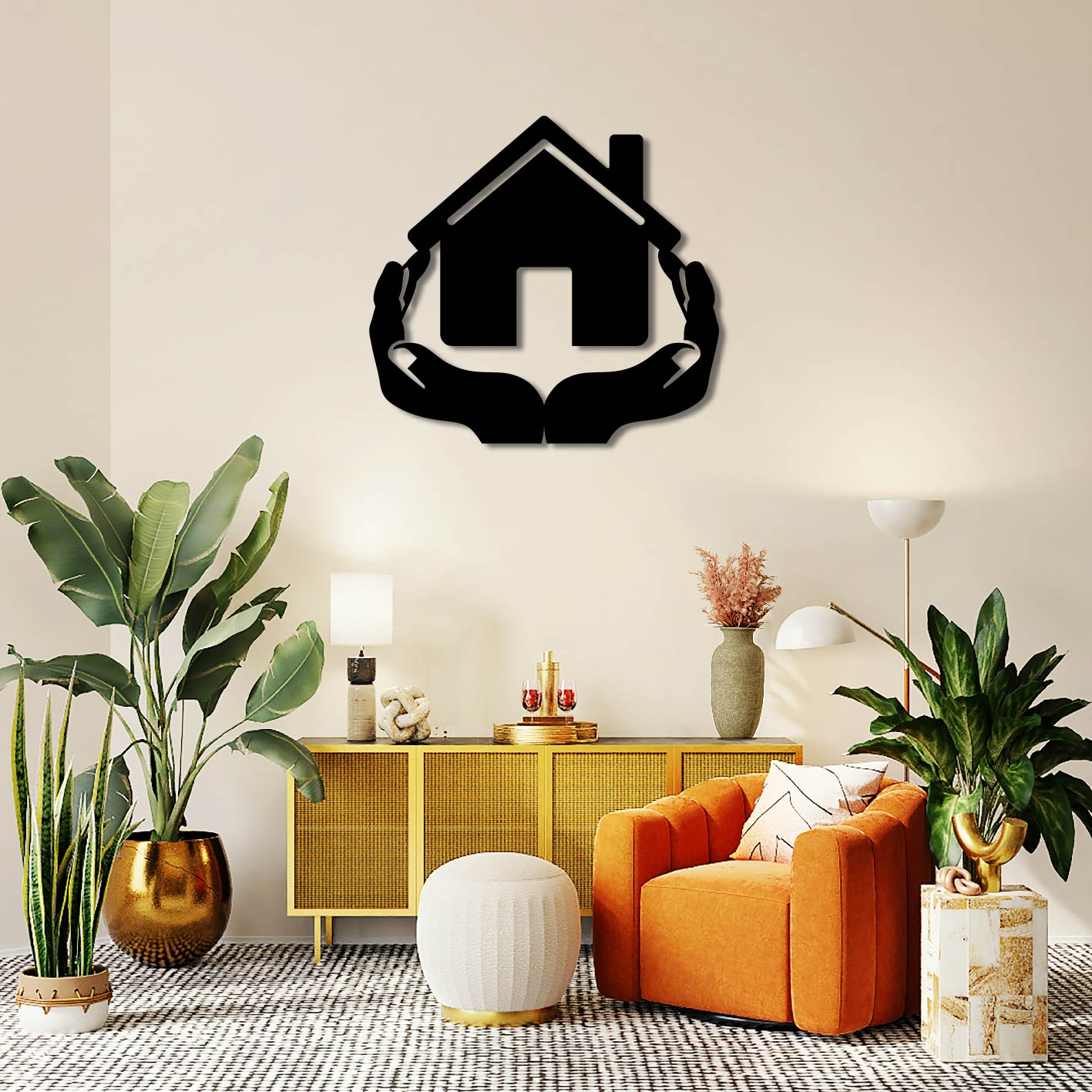 HOUSE IN HANDS METAL WALL ART