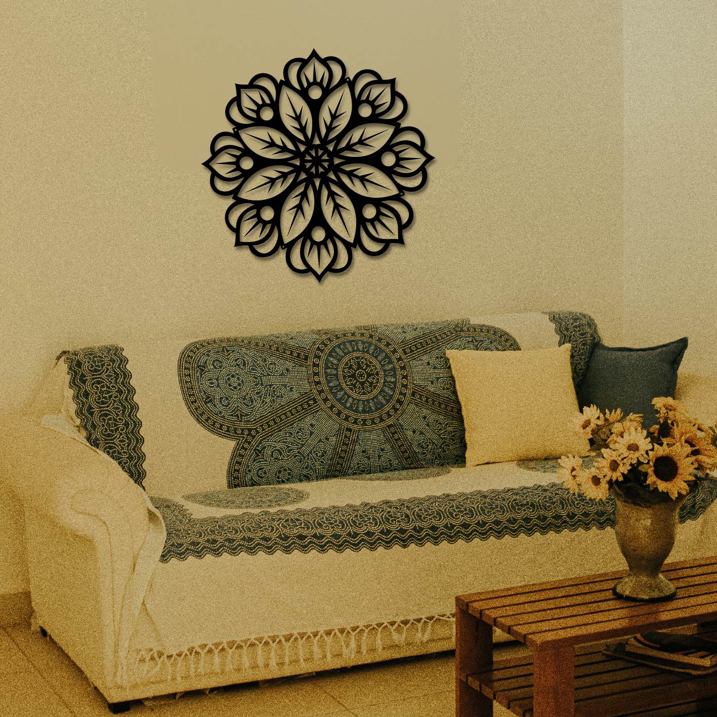 SIMPLE FLOWER MANDALA METAL WALL ART