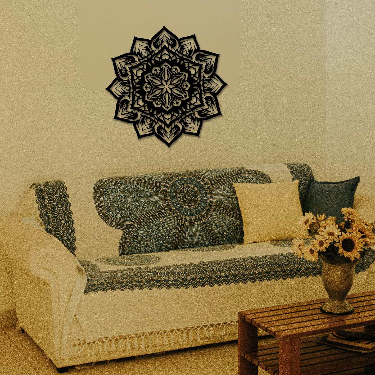 FLORAL MANDALA PATTERN METAL WALL ART