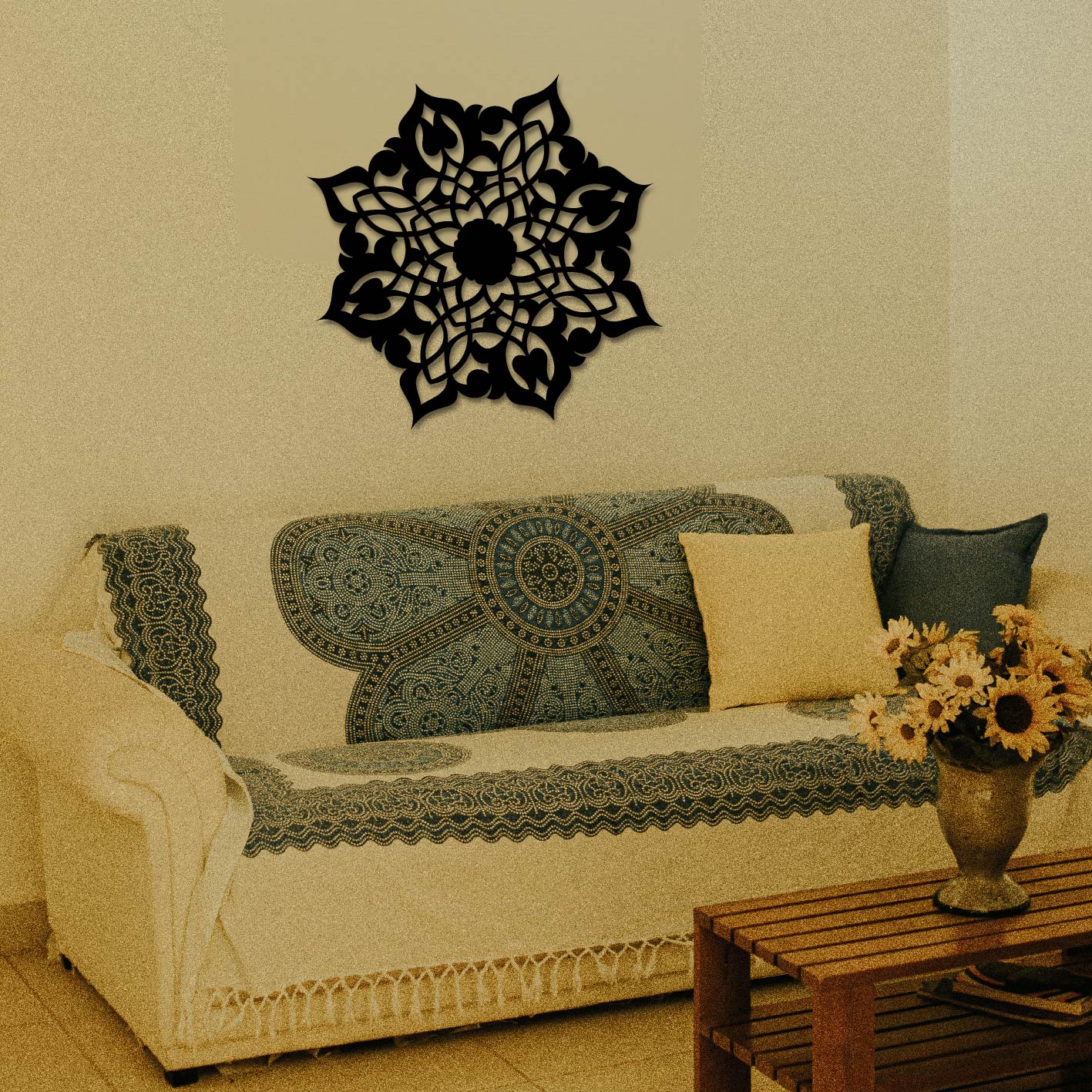 FLOWER PATTERNED MANDALA METAL WALL ART