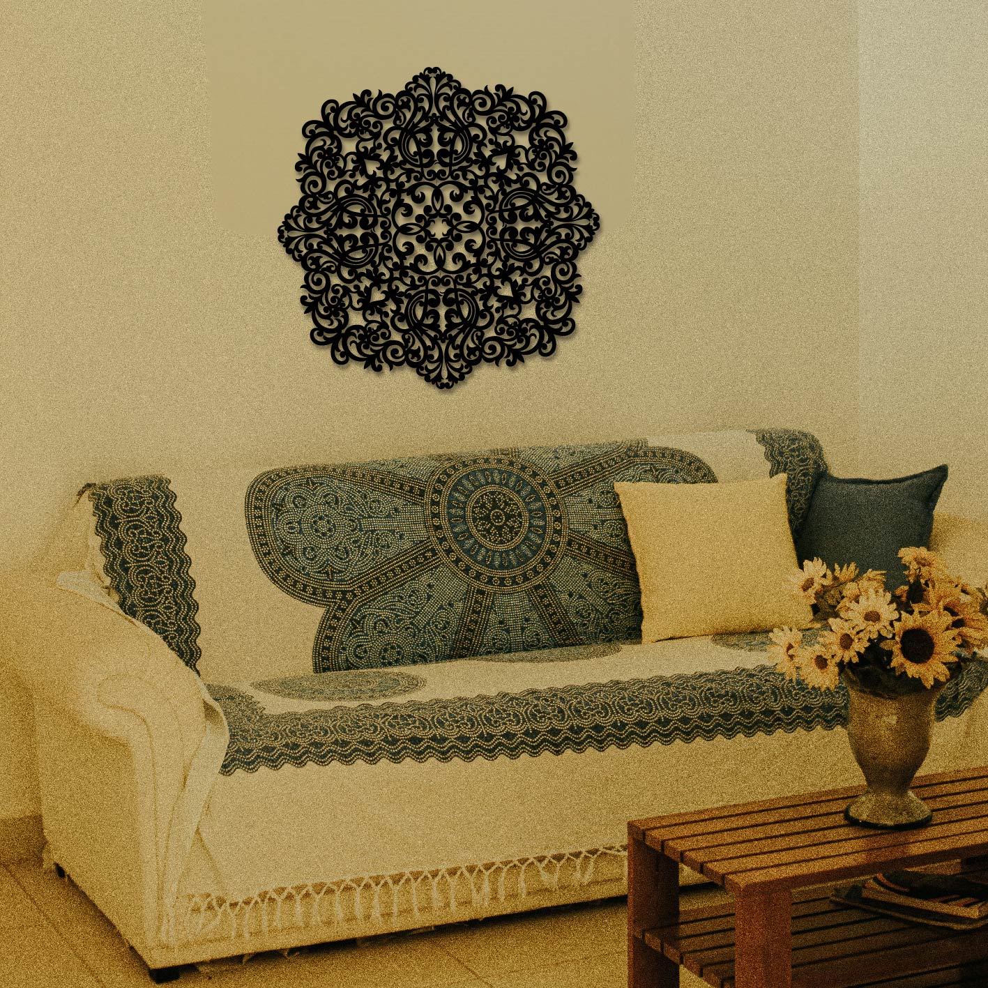 DETAILED FLORAL PATTERN MANDALA METAL WALL ART