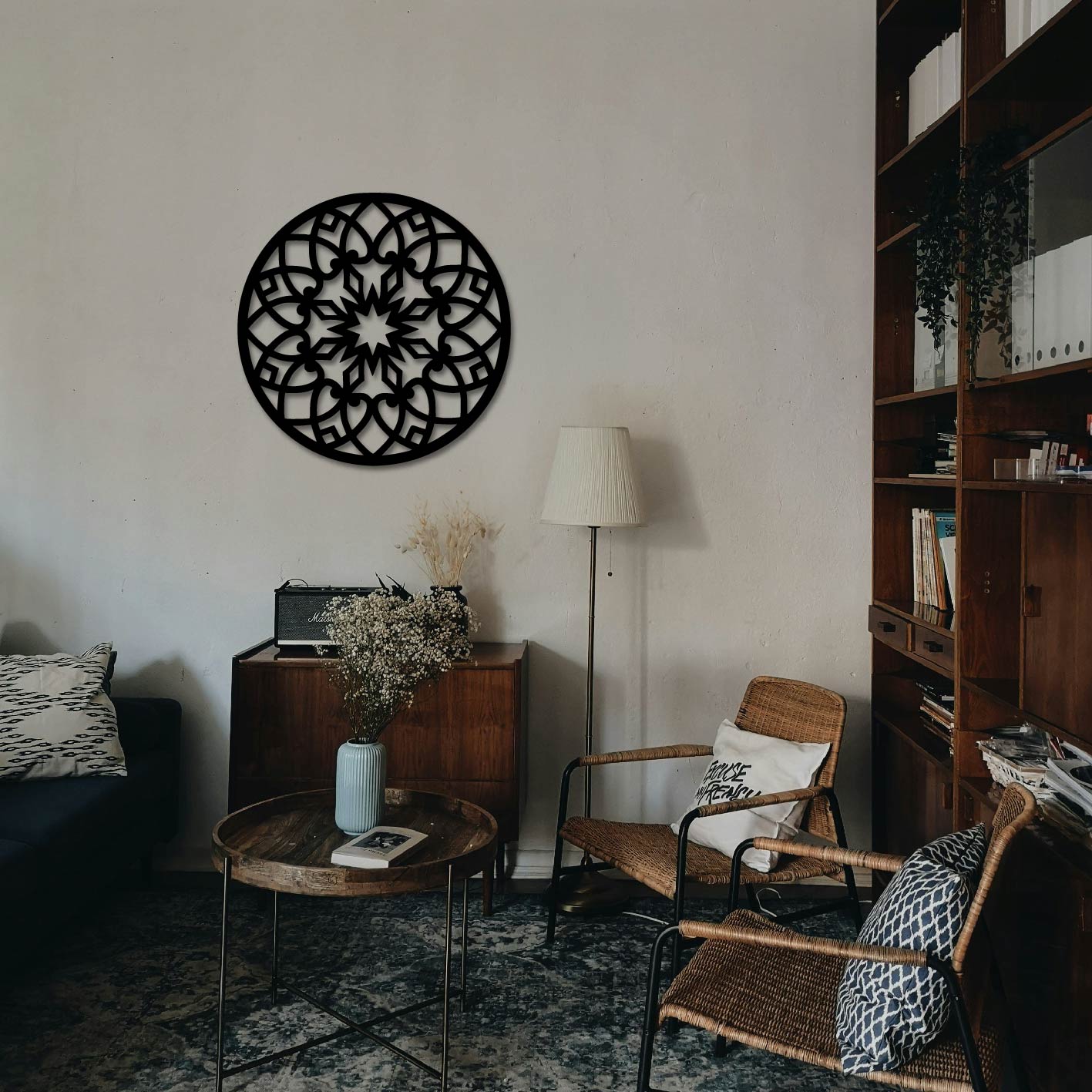 ROUND FRAME FLOWER MANDALA METAL WALL ART