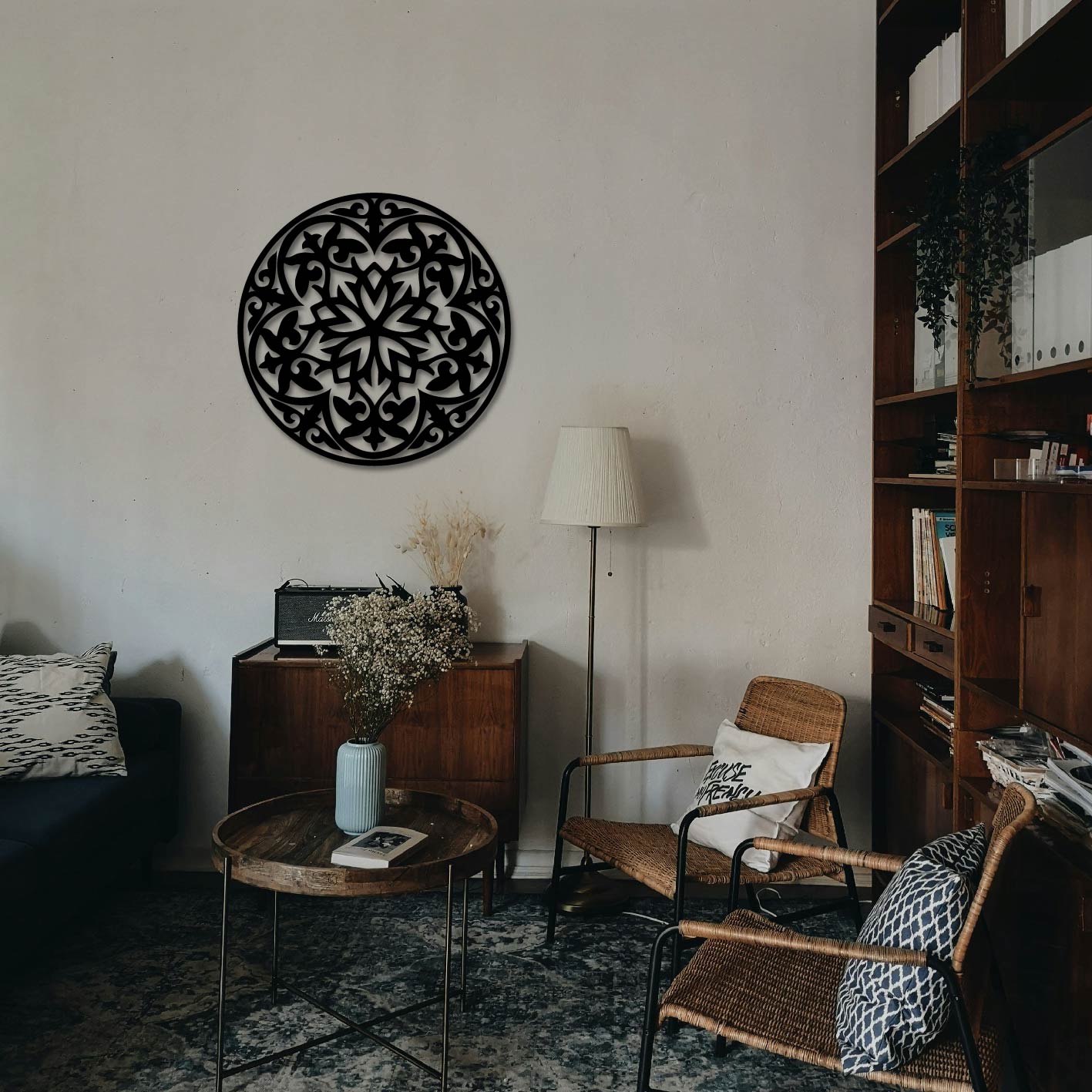 ROUND FLOWER PATTERN MANDALA METAL WALL ART