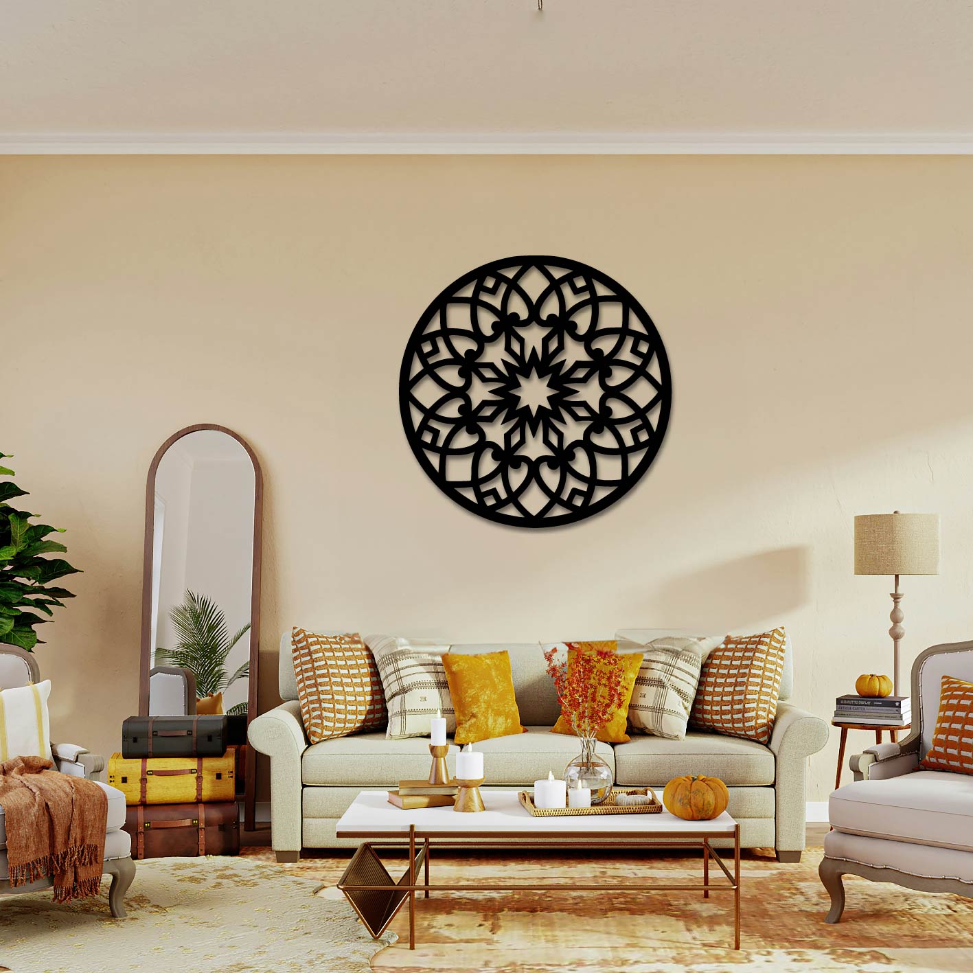 ROUND FRAME FLOWER MANDALA METAL WALL ART