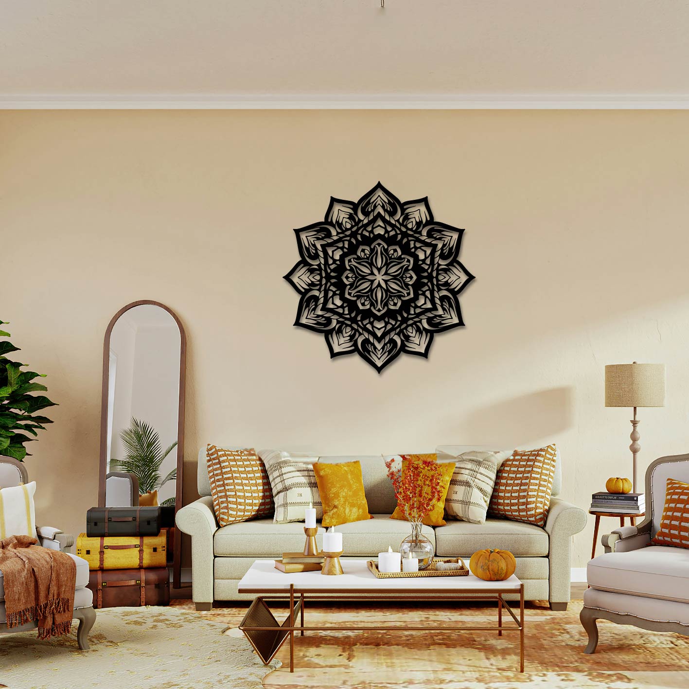 FLORAL MANDALA PATTERN METAL WALL ART