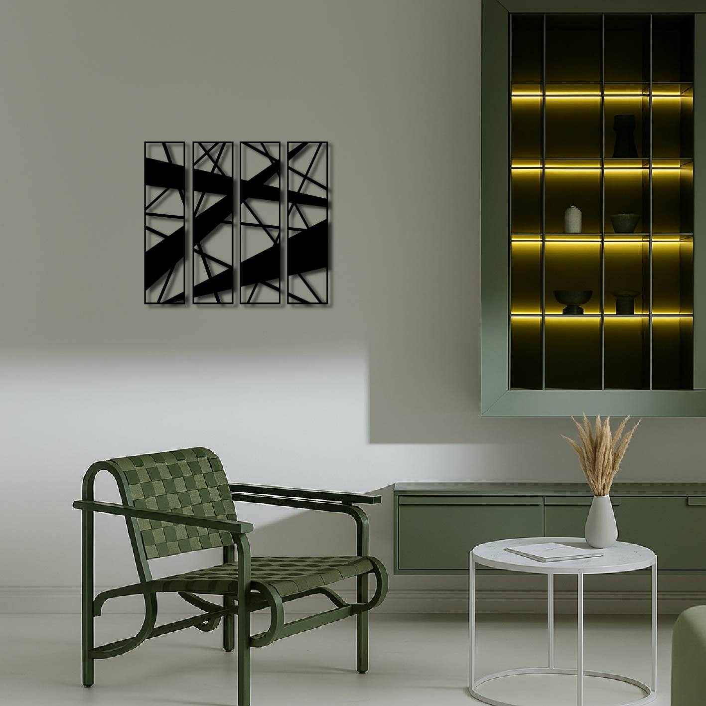 4 PIECE GEOMETRIC LINES METAL WALL ART