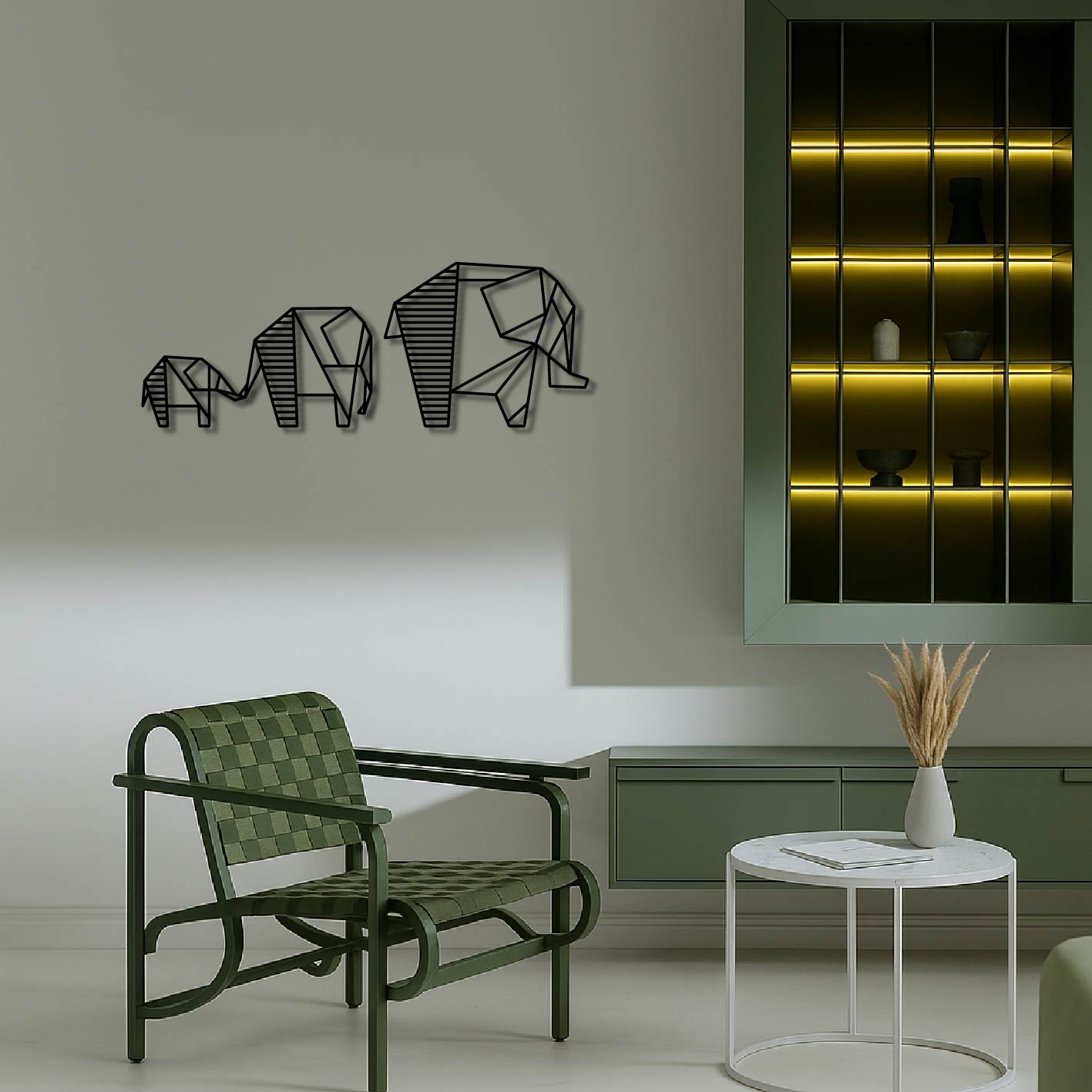 Elephant Family Geometric Metal Wall Art Frame