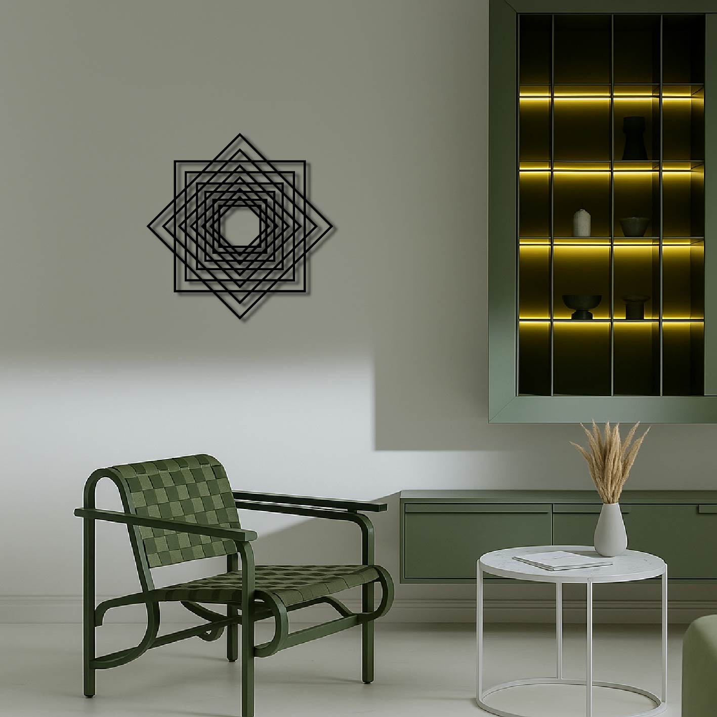 GEOMETRIC SQUARE ILLUSION METAL WALL ART