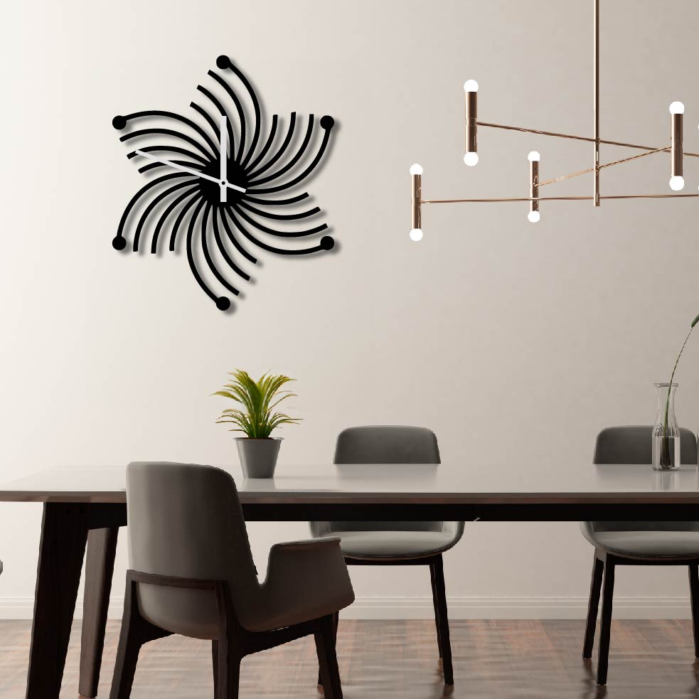 FLOWER SWIRL PATTERN METAL WALL ART CLOCK