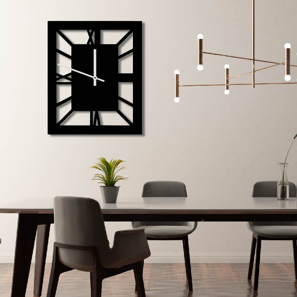 RECTANGLE FRAME ROMAN NUMERAL METAL WALL ART CLOCK