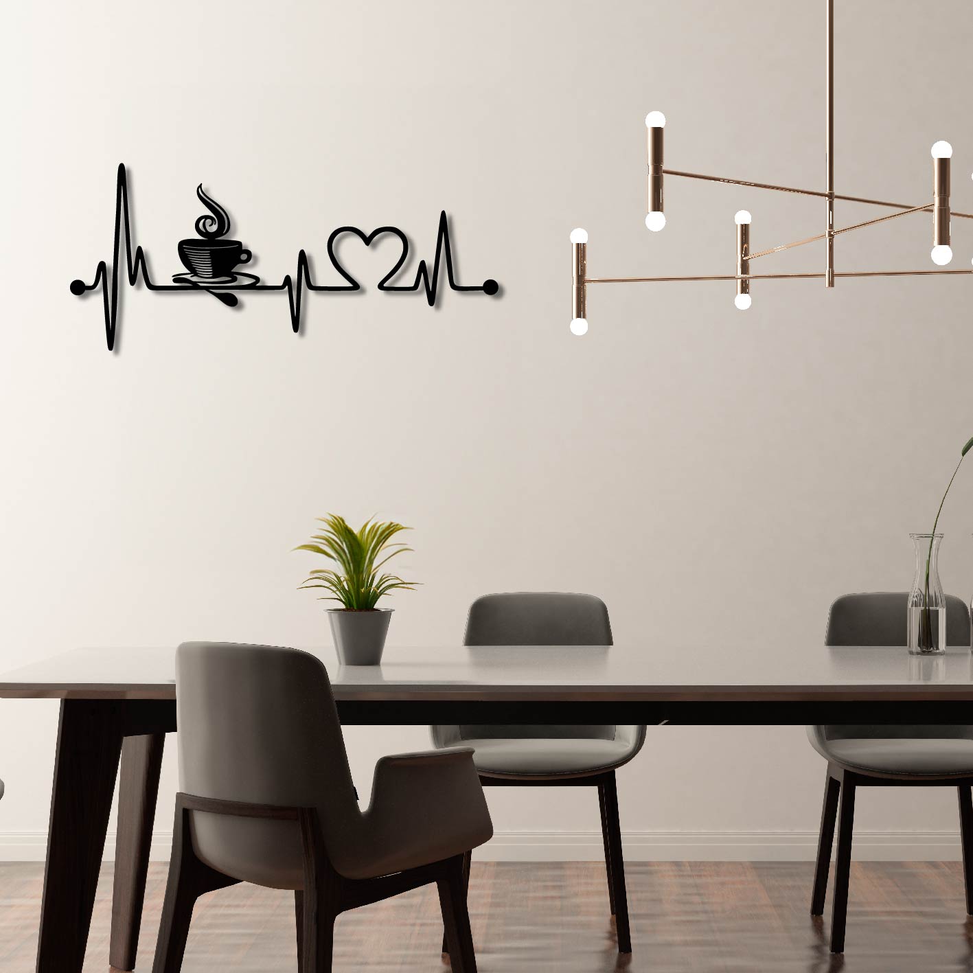COFFEE CUP HEARTBEAT METAL WALL ART