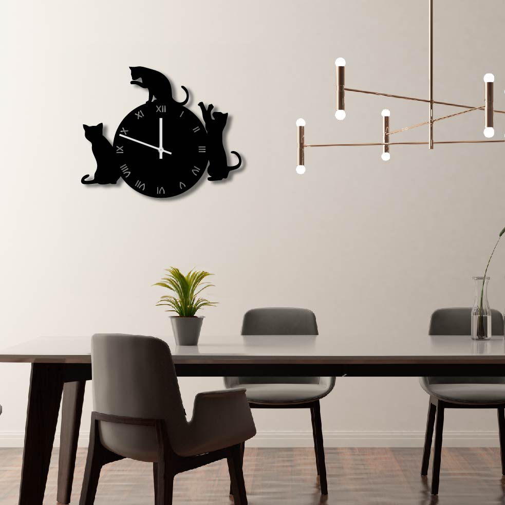 CATS ROMAN NUMERAL METAL WALL ART CLOCK